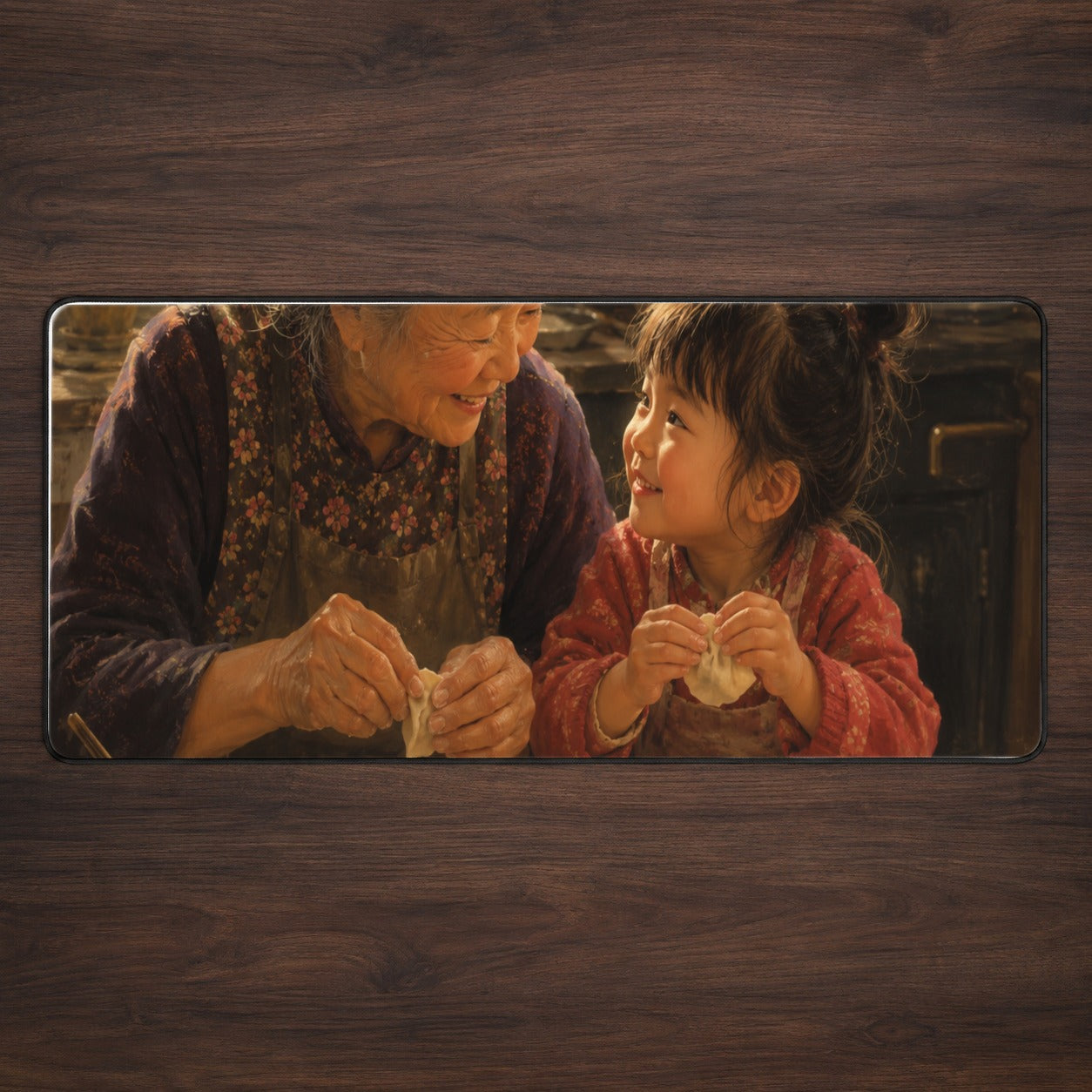 Family Dumpling Making Desk Mat 31.5x11.8 Inch, Kitchen Art