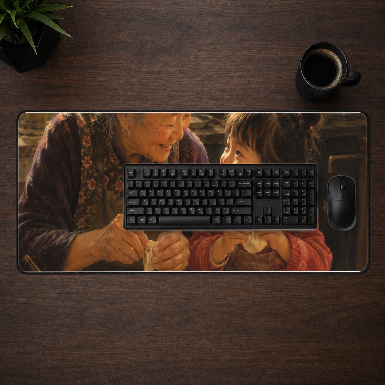 #pl[31.5x11.8 Inch (80x30cm)|Multicolor] Family Dumpling Making Desk Mat 31.5x11.8 Inch, Kitchen Art