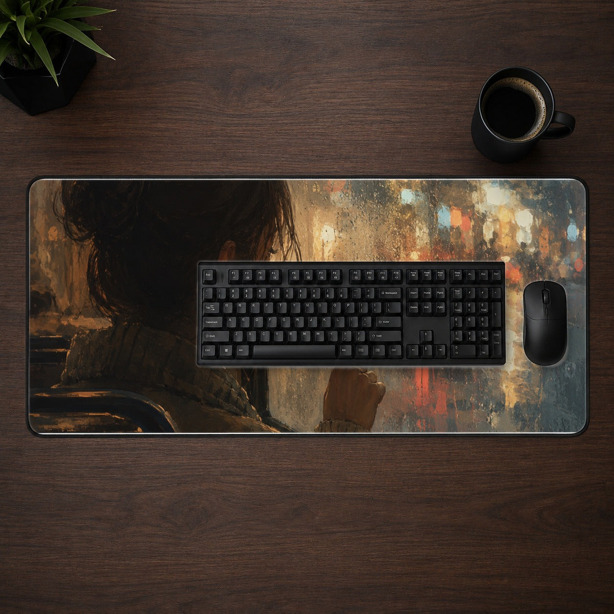 #pl[31.5x11.8 Inch (80x30cm)|Multicolor] Rainy Window Heart Desk Mat 31.5x11.8 Inch, Rainy Night City Art