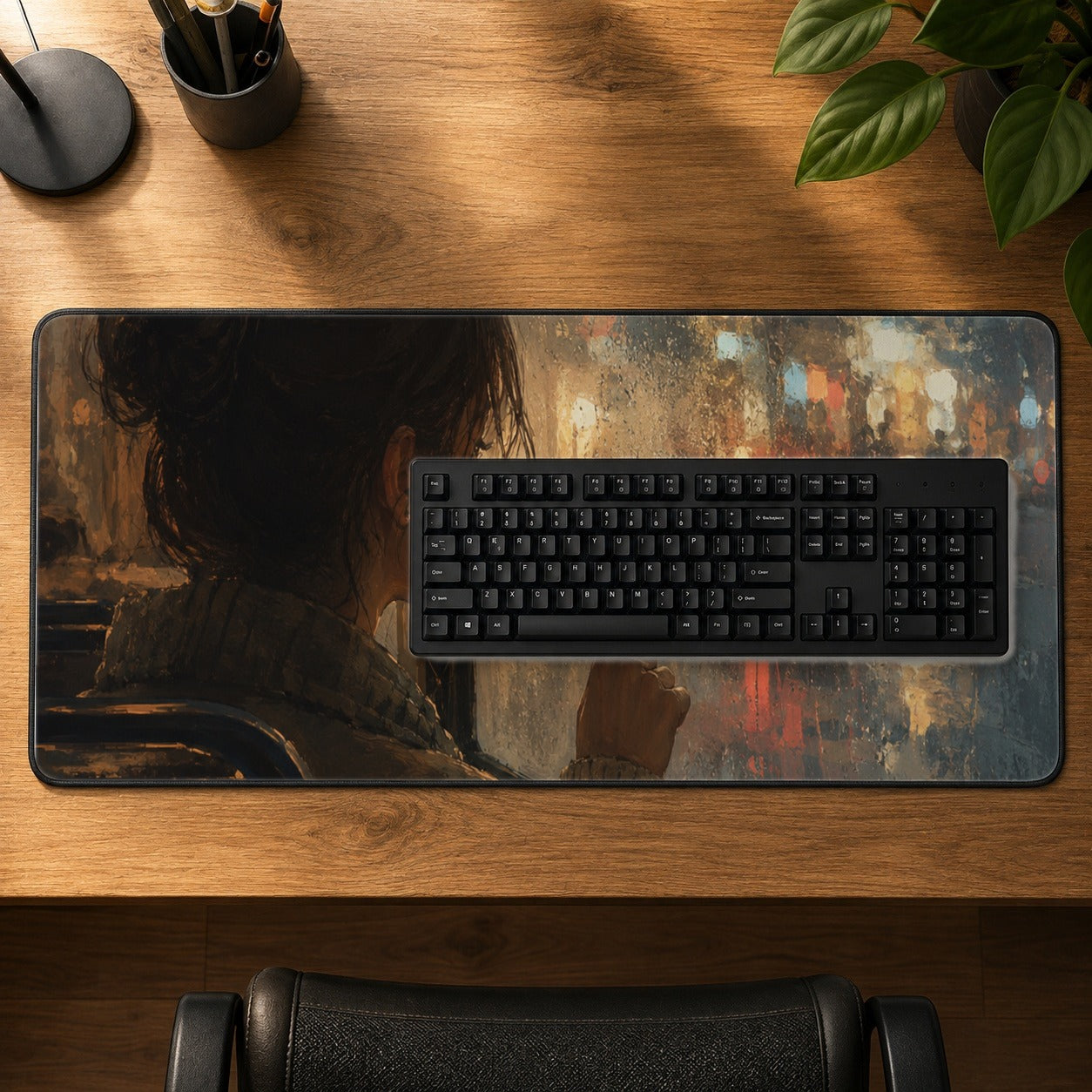 #pl[31.5x11.8 Inch (80x30cm)|Multicolor] Rainy Window Heart Desk Mat 31.5x11.8 Inch, Rainy Night City Art