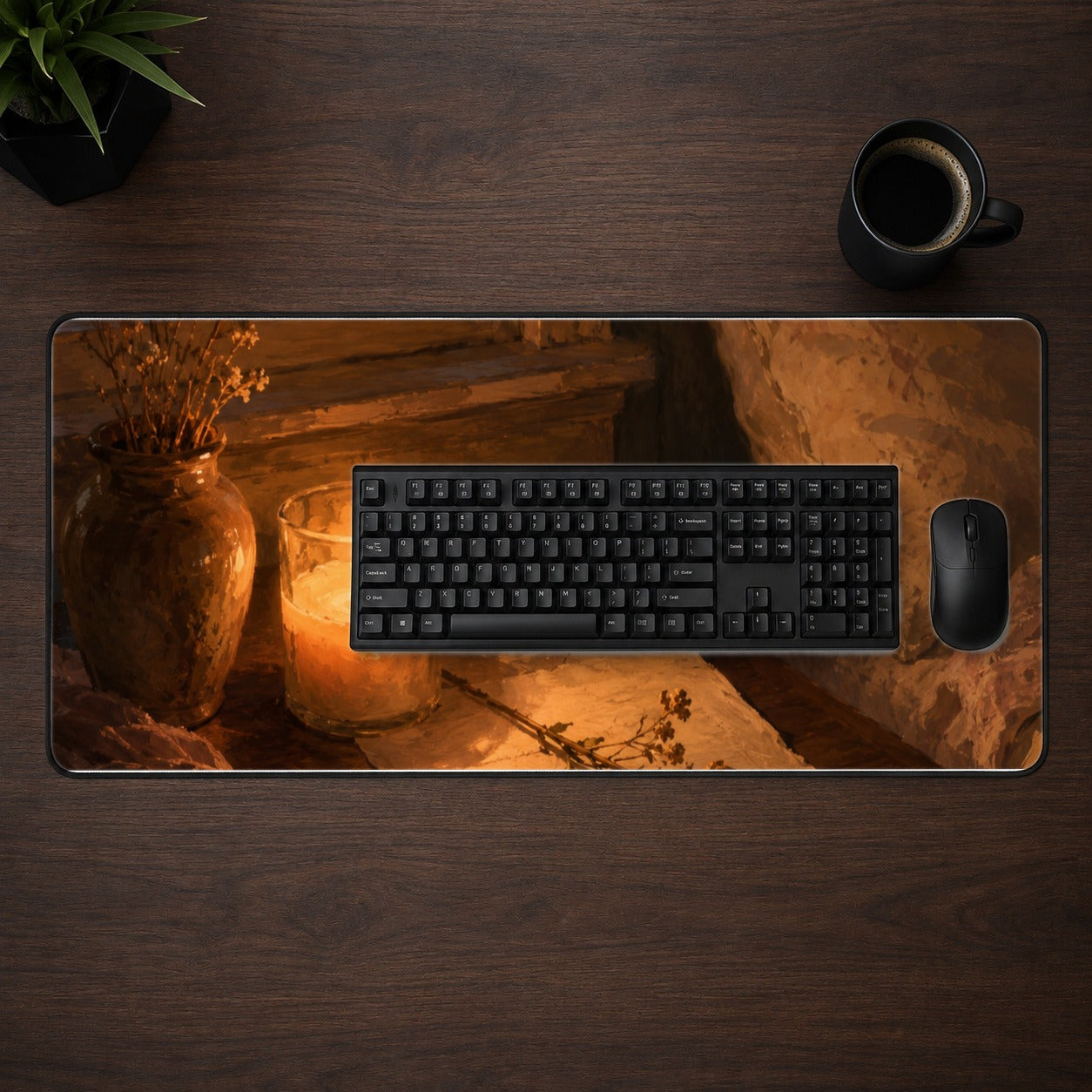 #pl[31.5x11.8 Inch (80x30cm)|Multicolor] Candlelit Letter Rose Desk Mat 31.5x11.8 Inch, Cozy Sunset Bedroom Art