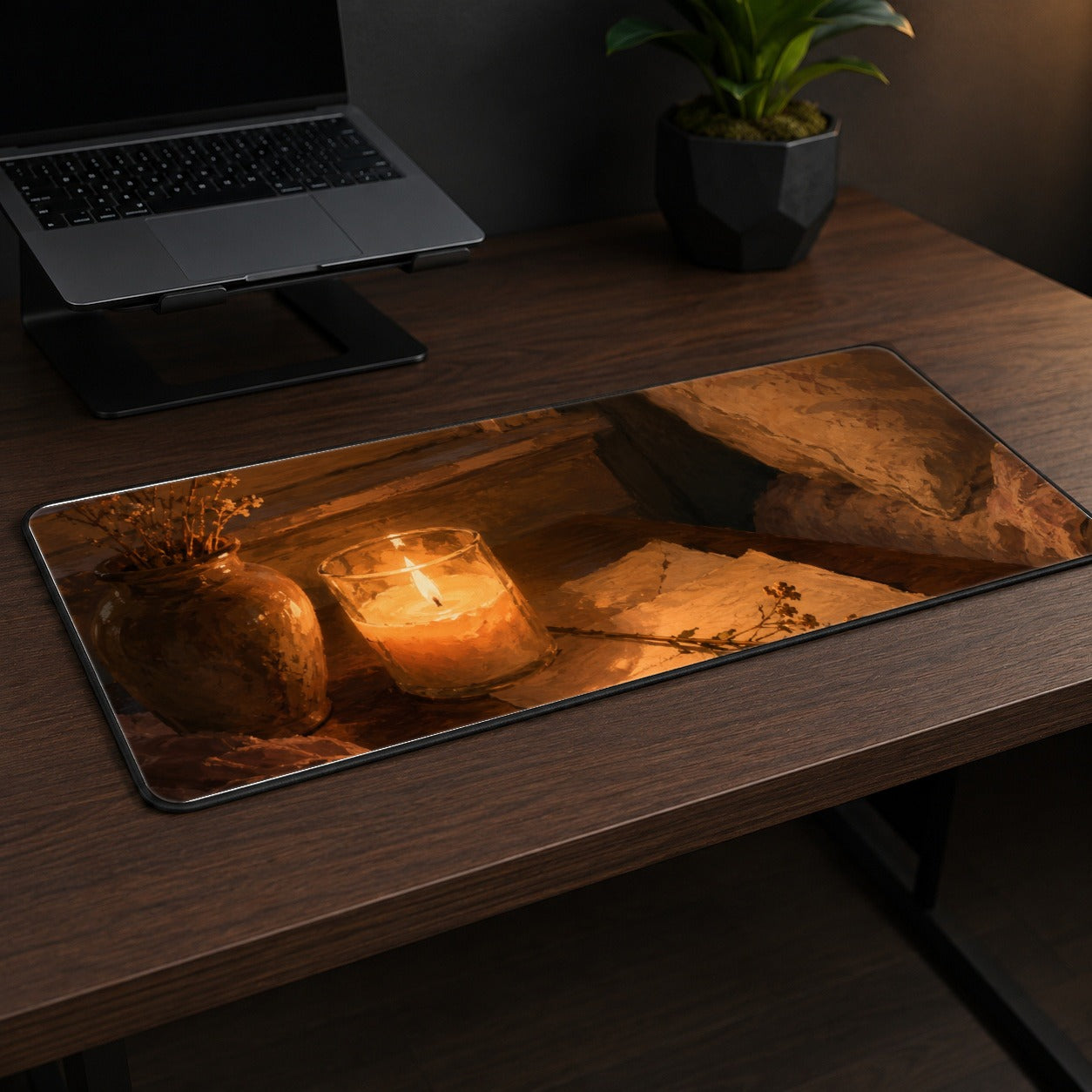 #pl[31.5x11.8 Inch (80x30cm)|Multicolor] Candlelit Letter Rose Desk Mat 31.5x11.8 Inch, Cozy Sunset Bedroom Art