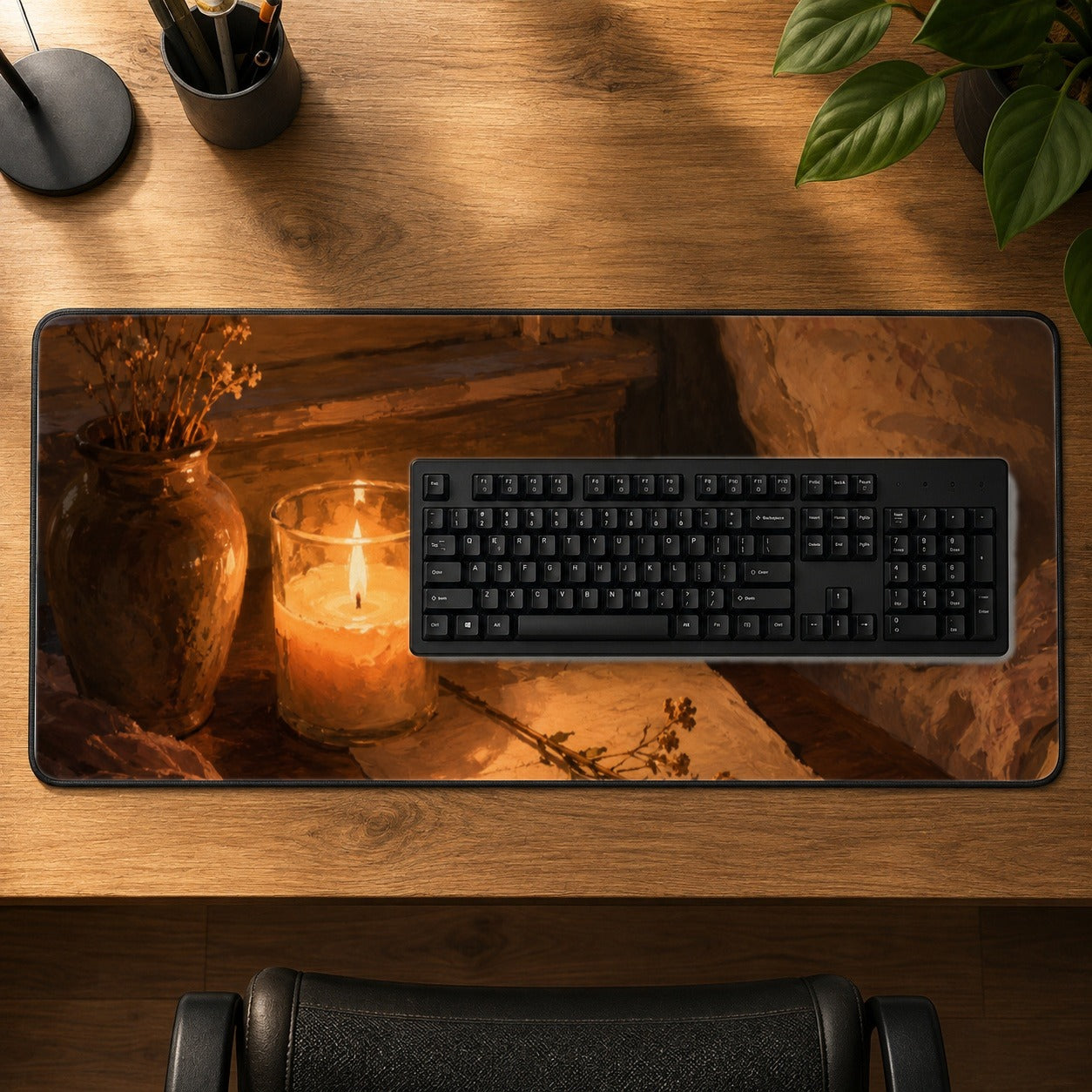 #pl[31.5x11.8 Inch (80x30cm)|Multicolor] Candlelit Letter Rose Desk Mat 31.5x11.8 Inch, Cozy Sunset Bedroom Art
