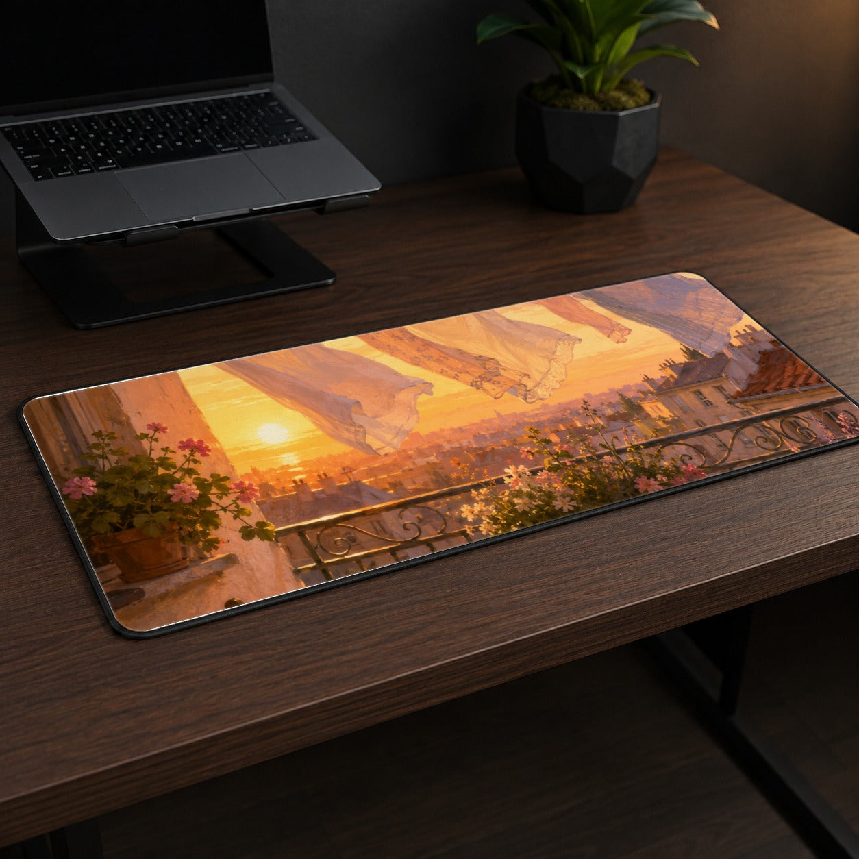 #pl[31.5x11.8 Inch (80x30cm)|Multicolor] Sunset Laundry Balcony Desk Mat 31.5x11.8 Inch, Cozy European Balcony Art