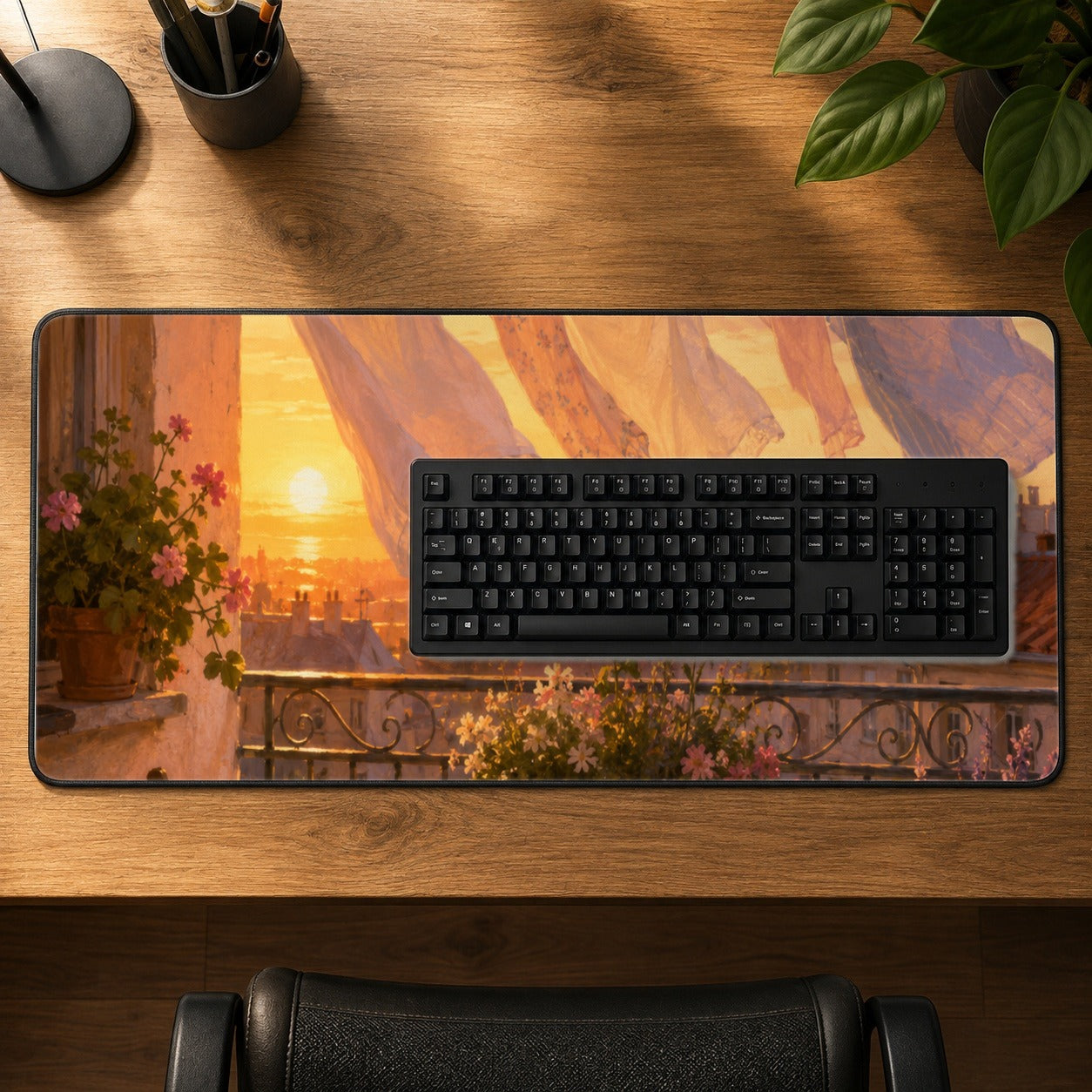 #pl[31.5x11.8 Inch (80x30cm)|Multicolor] Sunset Laundry Balcony Desk Mat 31.5x11.8 Inch, Cozy European Balcony Art