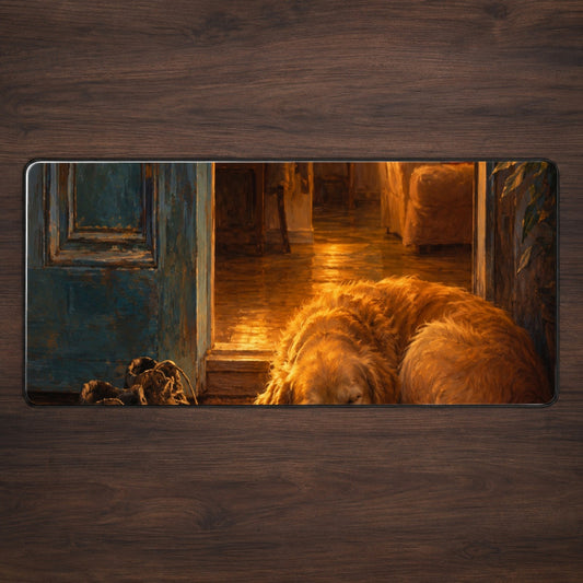 Sleeping Dog Homecoming Desk Mat 31.5x11.8 Inch, Cozy Entryway Art