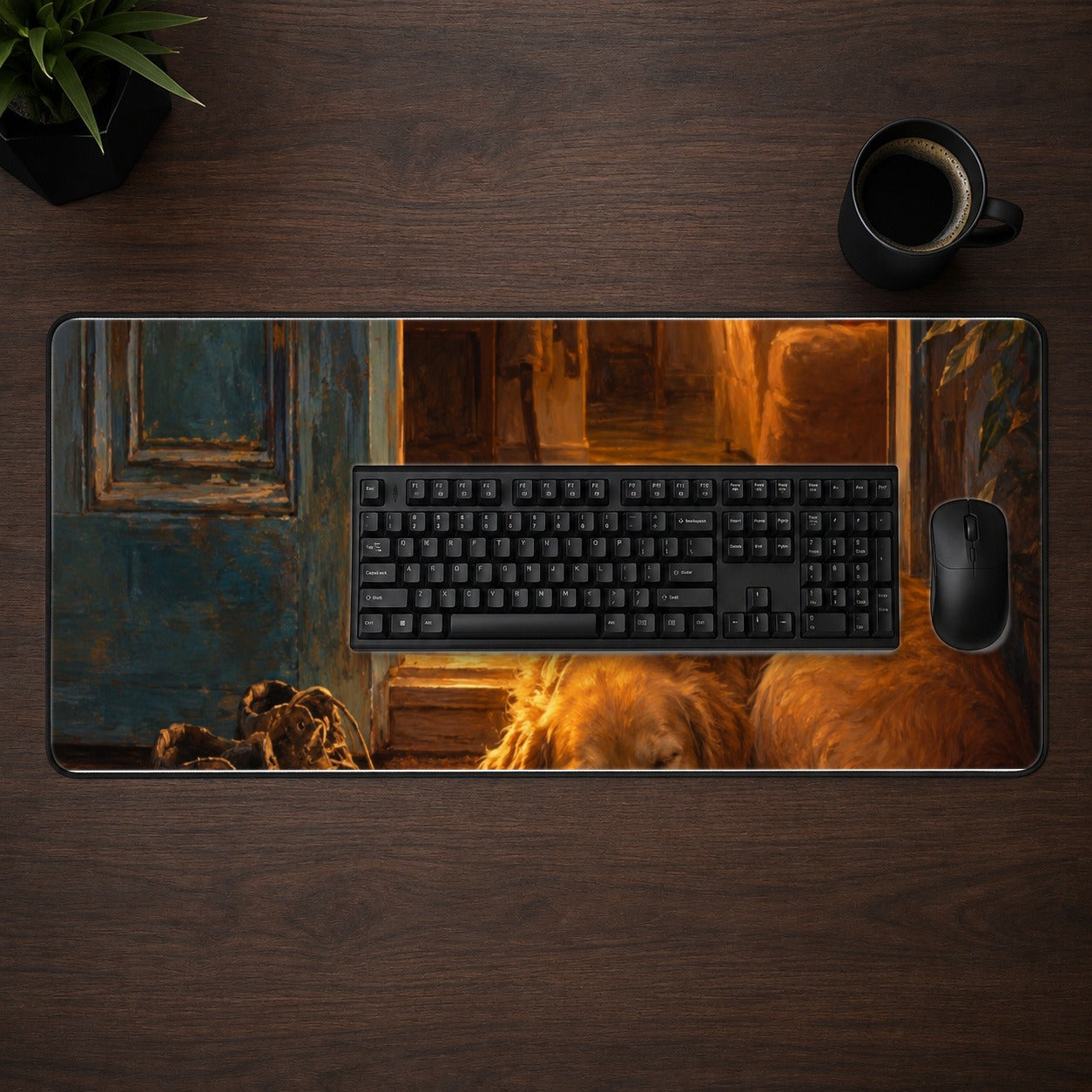 #pl[31.5x11.8 Inch (80x30cm)|Multicolor] Sleeping Dog Homecoming Desk Mat 31.5x11.8 Inch, Cozy Entryway Art