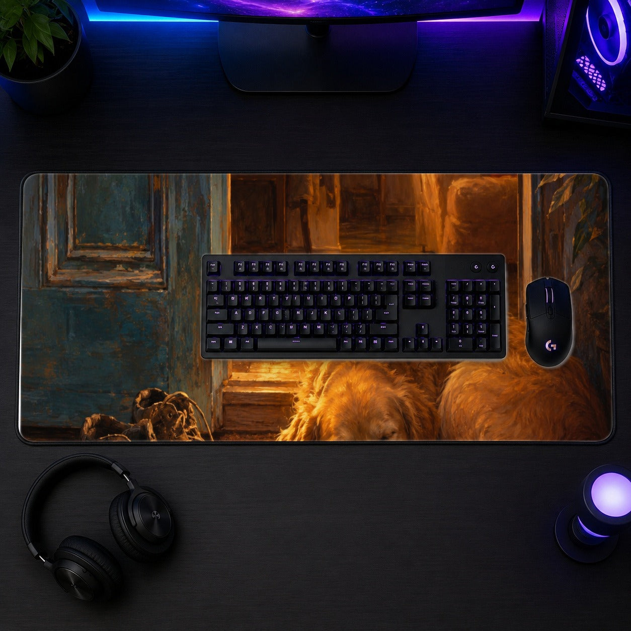 #pl[31.5x11.8 Inch (80x30cm)|Multicolor] Sleeping Dog Homecoming Desk Mat 31.5x11.8 Inch, Cozy Entryway Art