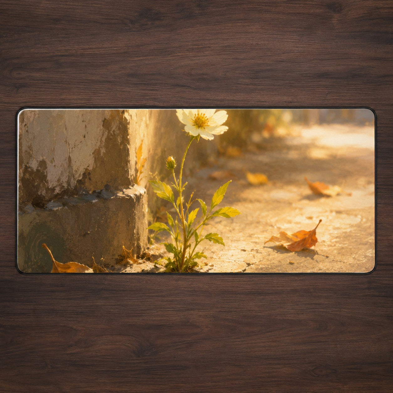 Resilient White Flower Desk Mat 31.5x11.8 Inch, Hopeful Nature Art