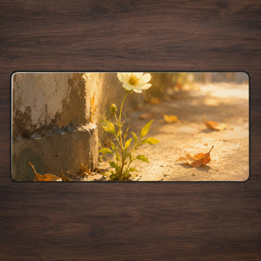 Resilient White Flower Desk Mat 31.5x11.8 Inch, Hopeful Nature Art