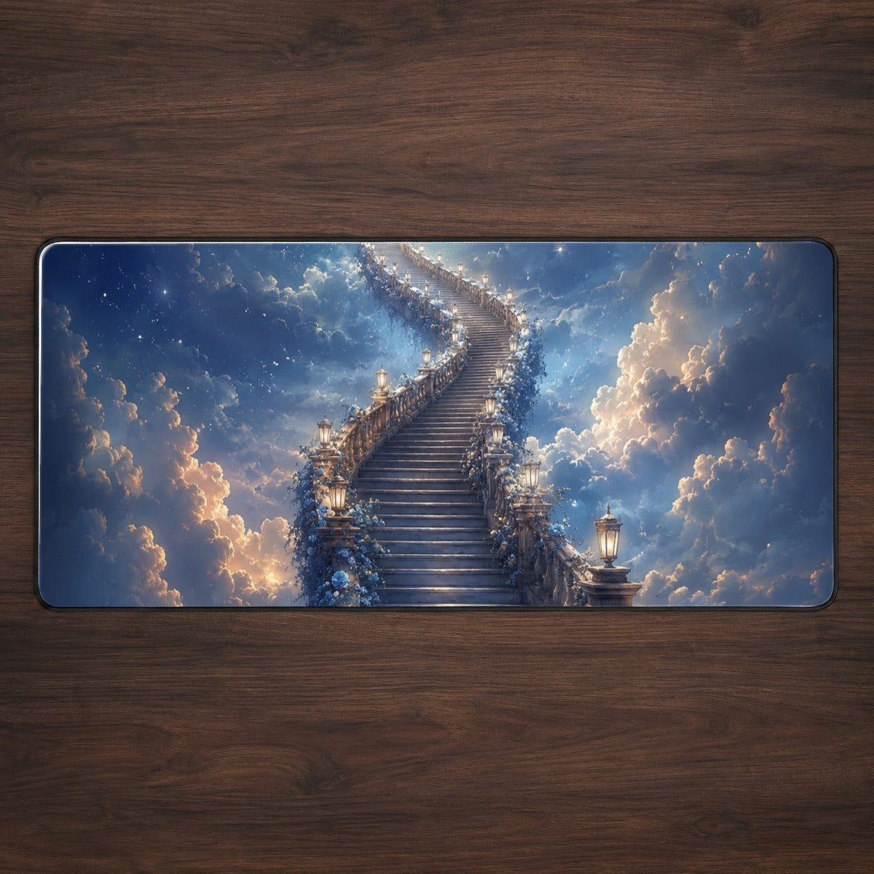 Moon Stairway Desk Mat 31.5x11.8 Inch, Celestial Dreamscape Art