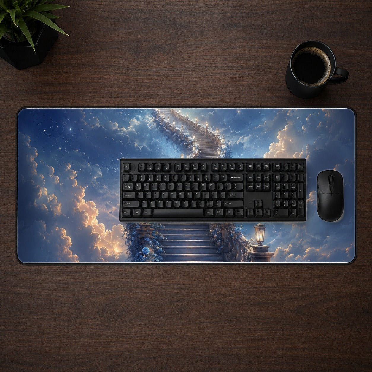 #pl[31.5x11.8 Inch (80x30cm)|Multicolor] Moon Stairway Desk Mat 31.5x11.8 Inch, Celestial Dreamscape Art