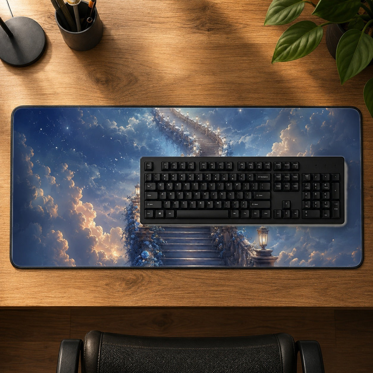 #pl[31.5x11.8 Inch (80x30cm)|Multicolor] Moon Stairway Desk Mat 31.5x11.8 Inch, Celestial Dreamscape Art