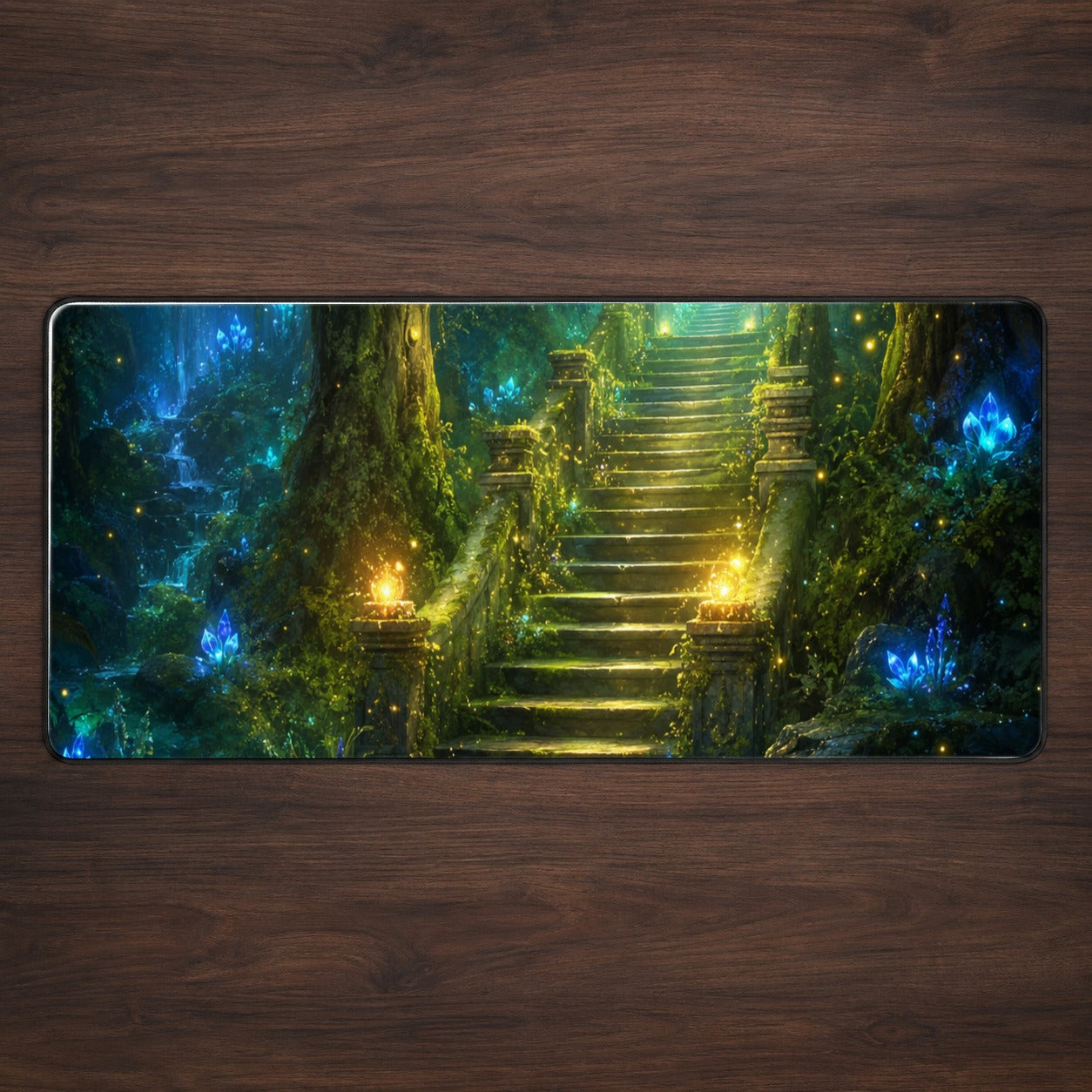 Enchanted Forest Stairway Desk Mat 31.5x11.8 Inch, Fantasy Woodland Art