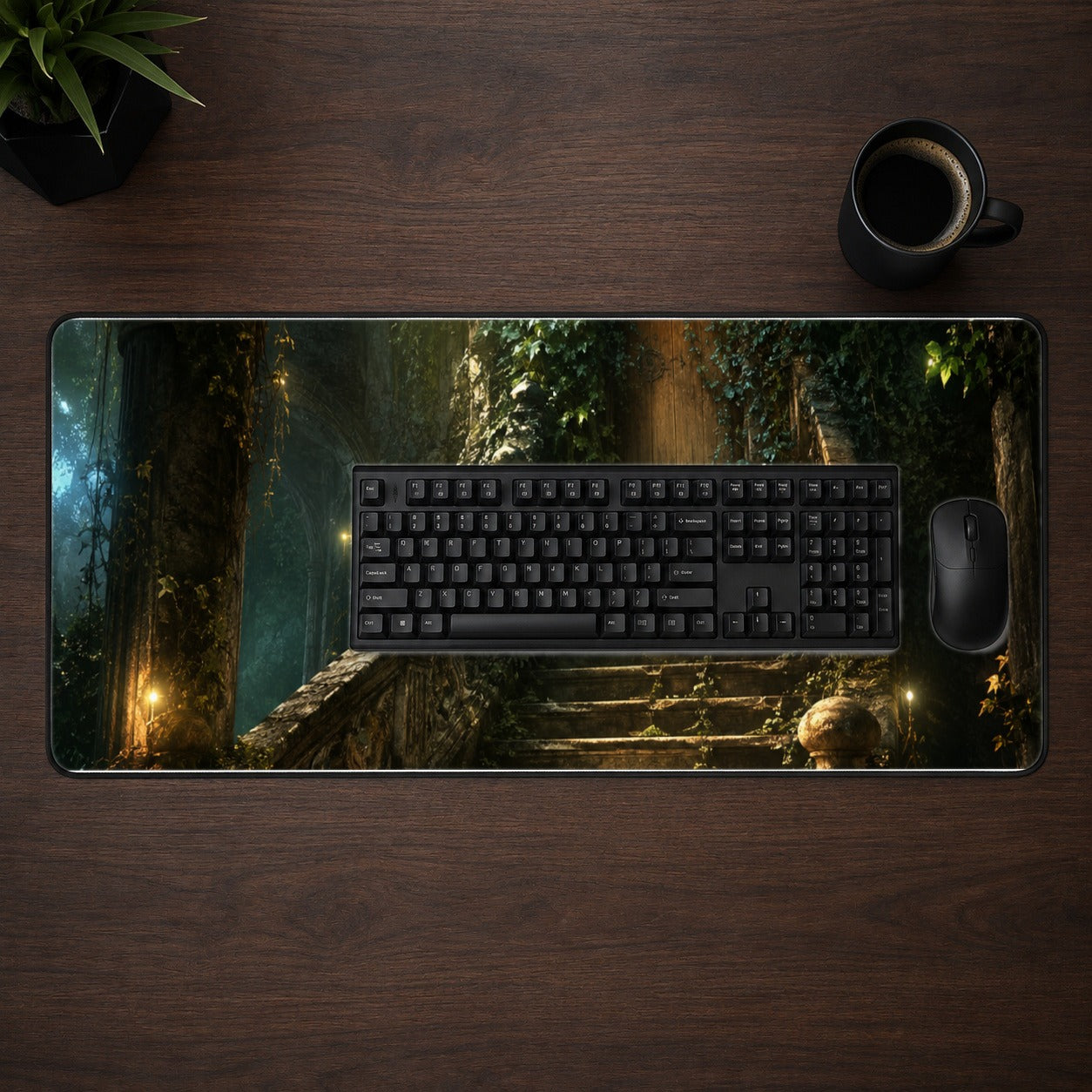 #pl[31.5x11.8 Inch (80x30cm)|Multicolor] Ivy Hidden Staircase Desk Mat 31.5x11.8 Inch, Mystic Garden Door Art