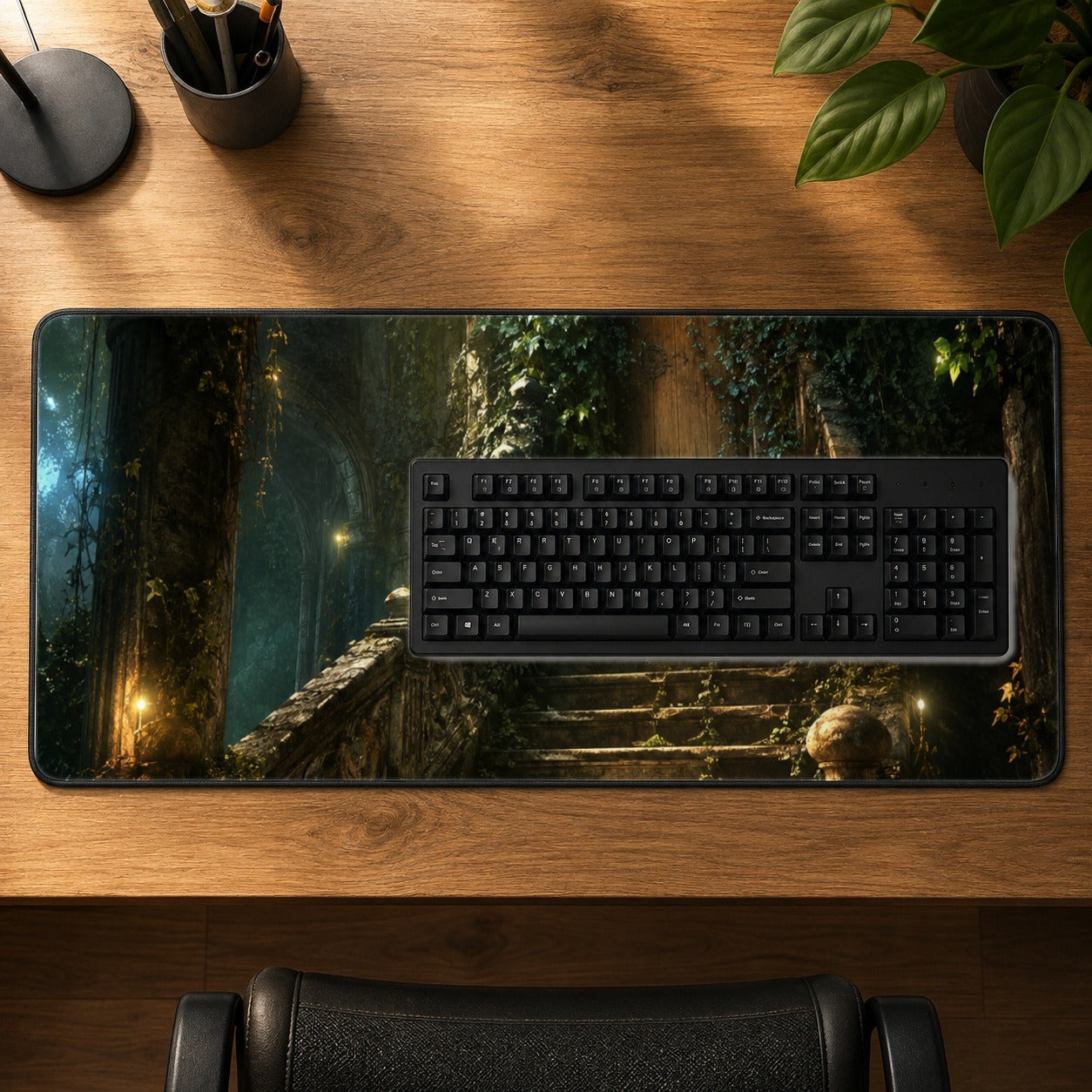 #pl[31.5x11.8 Inch (80x30cm)|Multicolor] Ivy Hidden Staircase Desk Mat 31.5x11.8 Inch, Mystic Garden Door Art