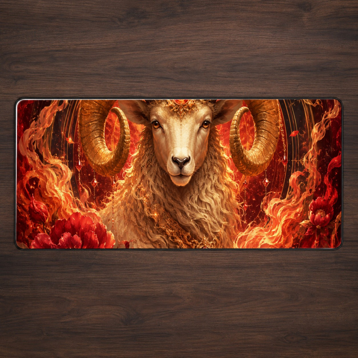 Aries Ram Desk Mat 31.5x11.8 Inch, Fiery Zodiac Celestial Art