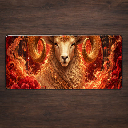 Aries Ram Desk Mat 31.5x11.8 Inch, Fiery Zodiac Celestial Art