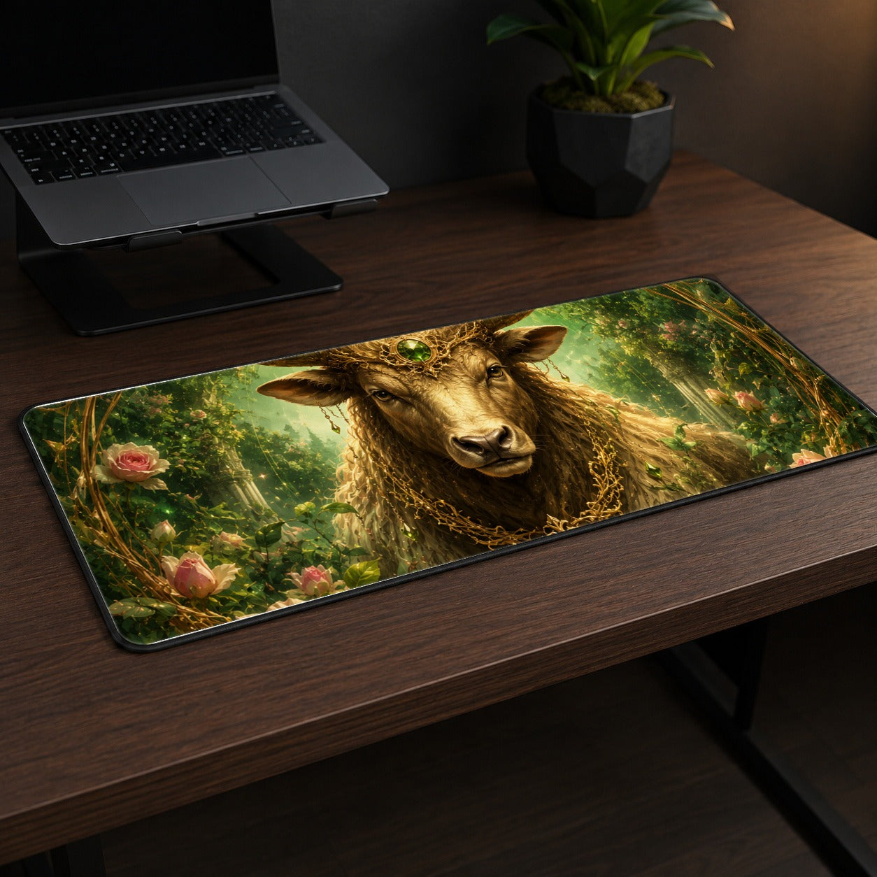 #pl[31.5x11.8 Inch (80x30cm)|Multicolor] Taurus Bull Desk Mat 31.5x11.8 Inch, Earth Zodiac Celestial Art