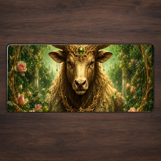 Taurus Bull Desk Mat 31.5x11.8 Inch, Earth Zodiac Celestial Art