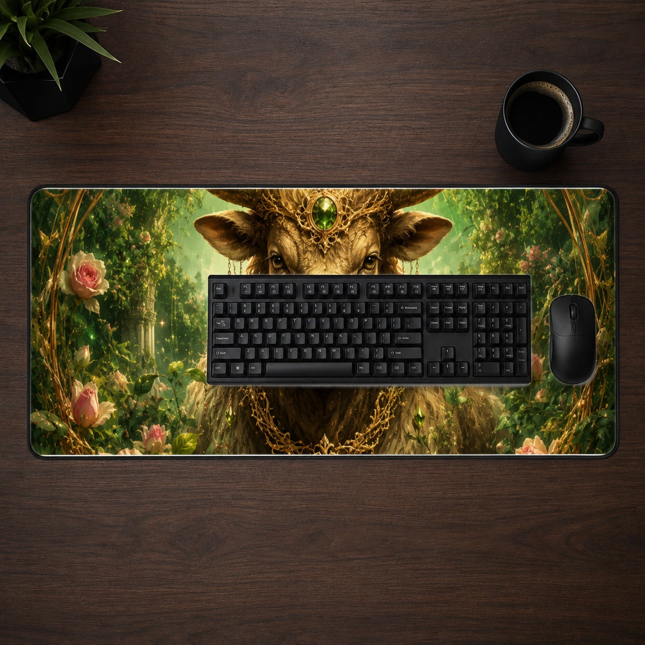 #pl[31.5x11.8 Inch (80x30cm)|Multicolor] Taurus Bull Desk Mat 31.5x11.8 Inch, Earth Zodiac Celestial Art
