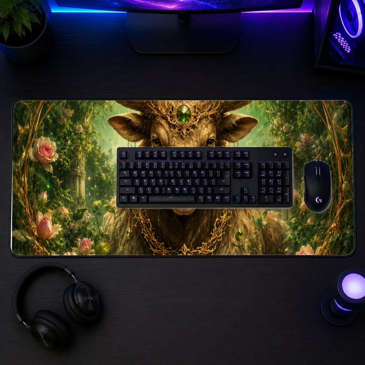 #pl[31.5x11.8 Inch (80x30cm)|Multicolor] Taurus Bull Desk Mat 31.5x11.8 Inch, Earth Zodiac Celestial Art