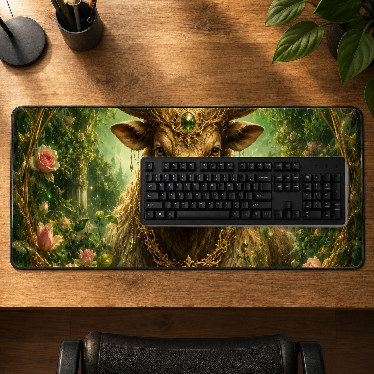 #pl[31.5x11.8 Inch (80x30cm)|Multicolor] Taurus Bull Desk Mat 31.5x11.8 Inch, Earth Zodiac Celestial Art