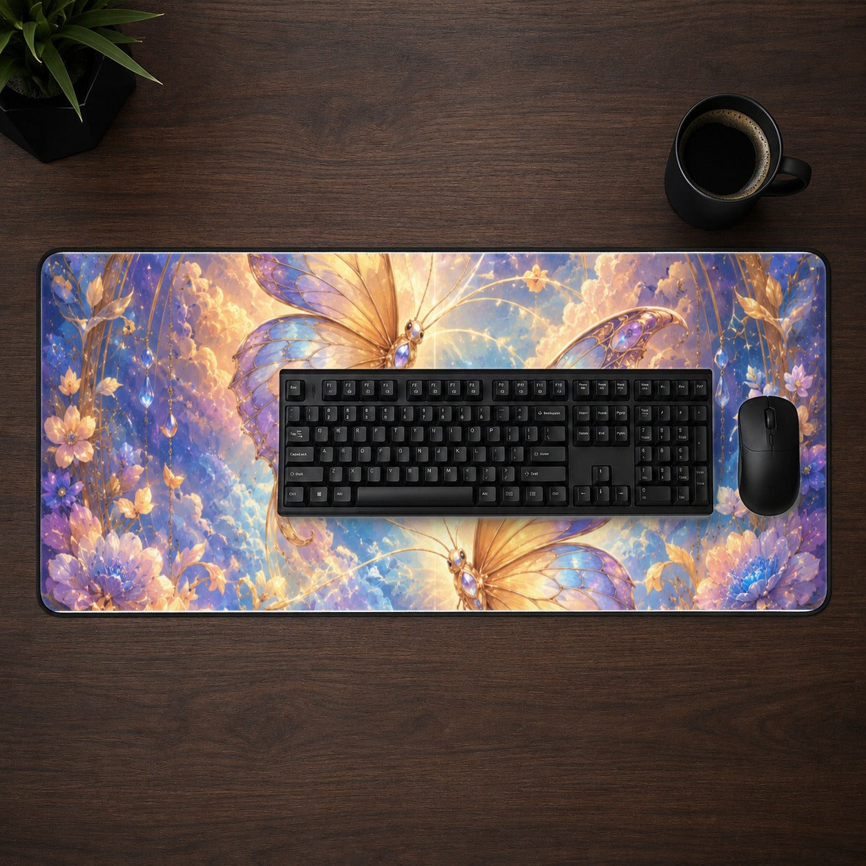 #pl[31.5x11.8 Inch (80x30cm)|Multicolor] Celestial Butterflies Desk Mat 31.5x11.8 Inch, Dreamy Butterfly Art