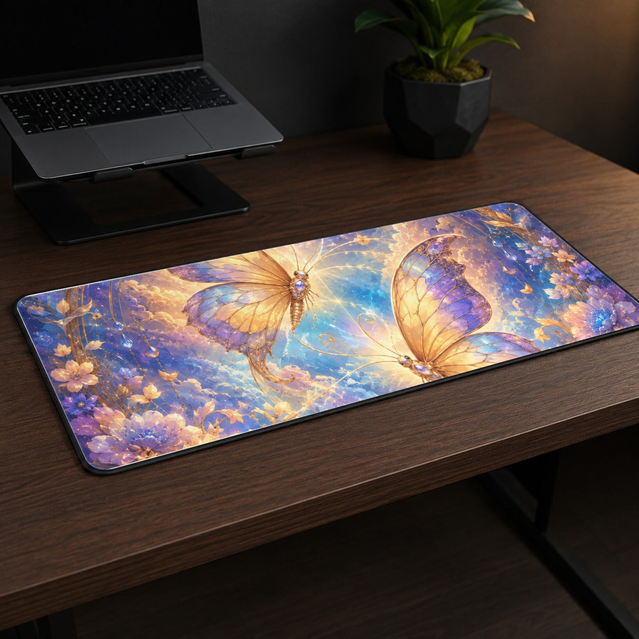 #pl[31.5x11.8 Inch (80x30cm)|Multicolor] Celestial Butterflies Desk Mat 31.5x11.8 Inch, Dreamy Butterfly Art