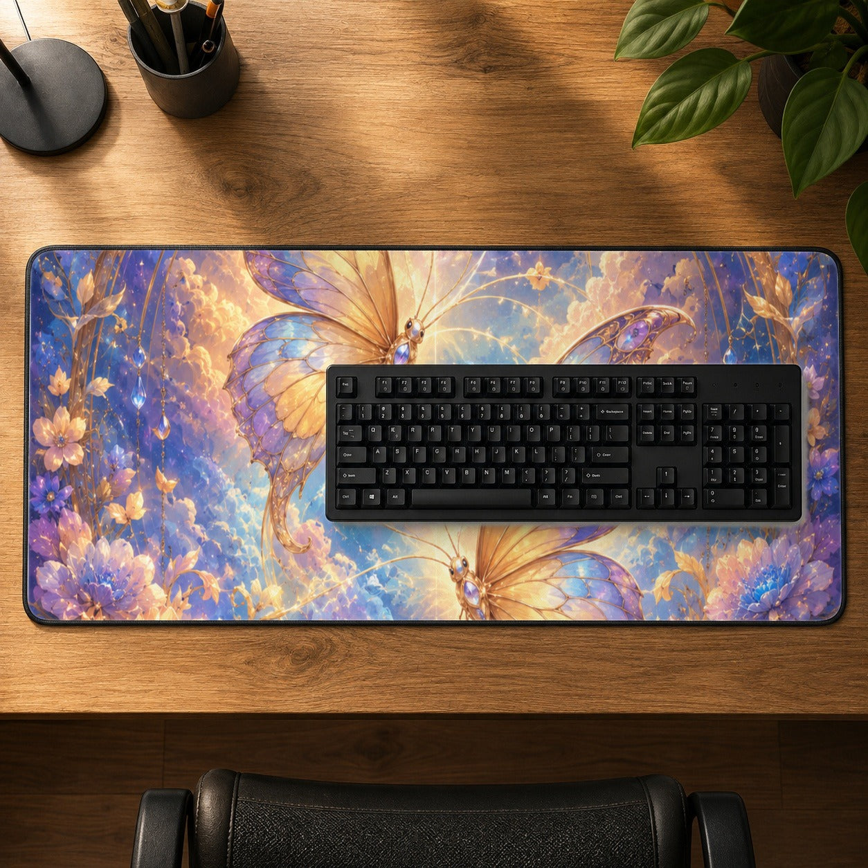 #pl[31.5x11.8 Inch (80x30cm)|Multicolor] Celestial Butterflies Desk Mat 31.5x11.8 Inch, Dreamy Butterfly Art