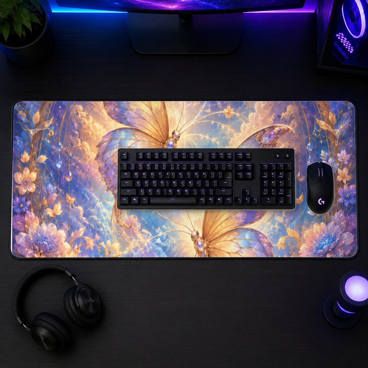 #pl[31.5x11.8 Inch (80x30cm)|Multicolor] Celestial Butterflies Desk Mat 31.5x11.8 Inch, Dreamy Butterfly Art