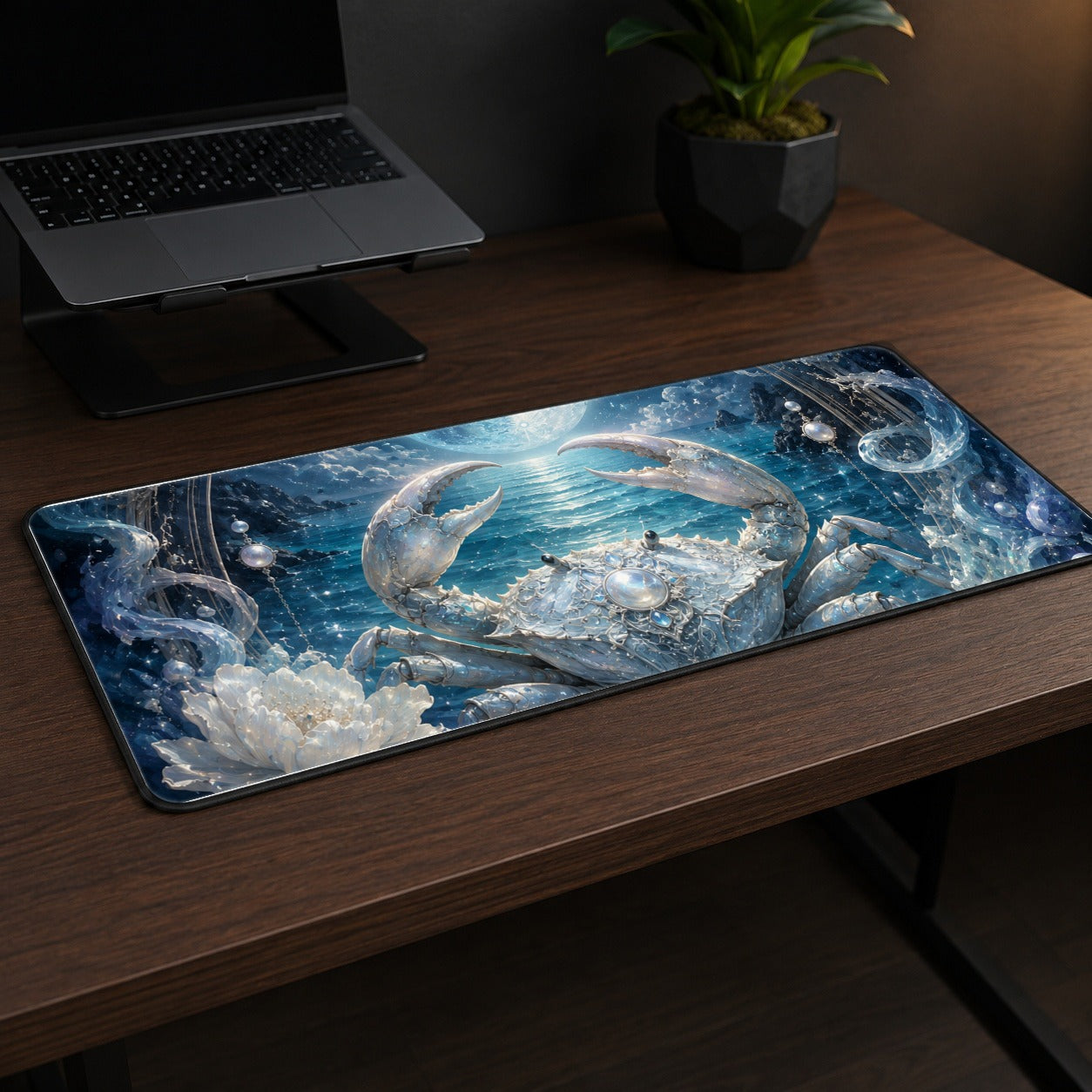 #pl[31.5x11.8 Inch (80x30cm)|Multicolor] Cancer Crab Desk Mat 31.5x11.8 Inch, Moonlit Zodiac Celestial Art