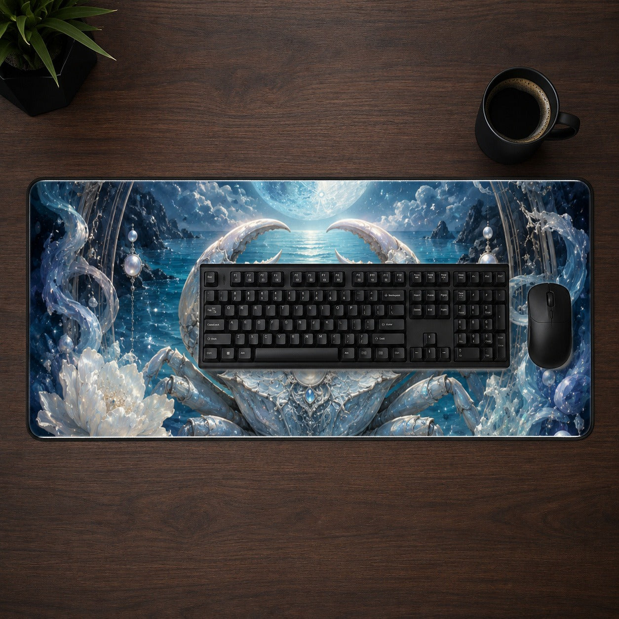 #pl[31.5x11.8 Inch (80x30cm)|Multicolor] Cancer Crab Desk Mat 31.5x11.8 Inch, Moonlit Zodiac Celestial Art