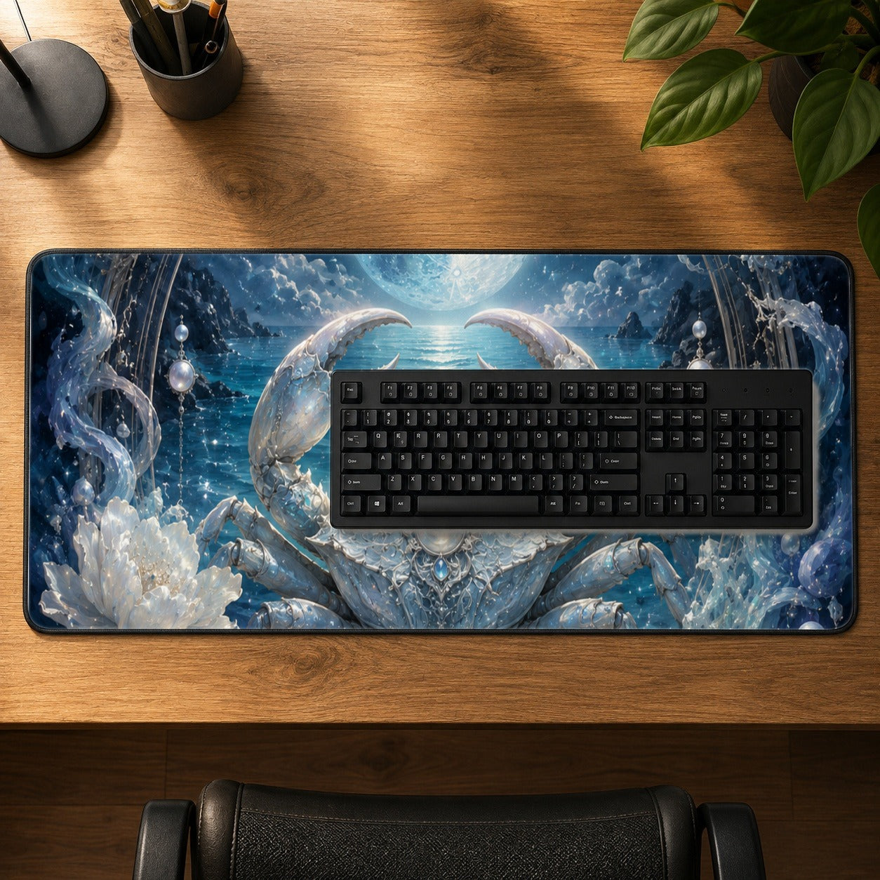 #pl[31.5x11.8 Inch (80x30cm)|Multicolor] Cancer Crab Desk Mat 31.5x11.8 Inch, Moonlit Zodiac Celestial Art