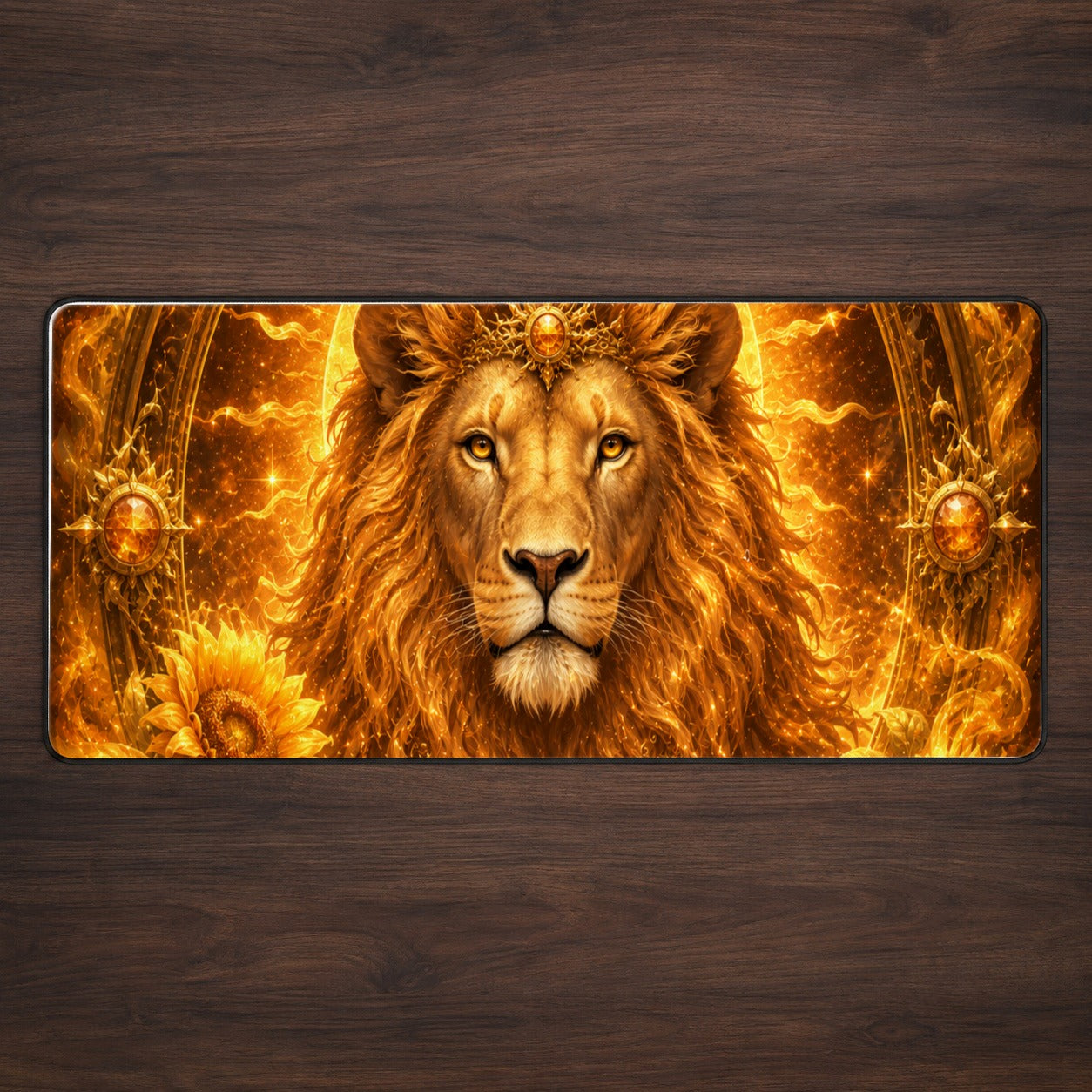 Leo Lion Desk Mat 31.5x11.8 Inch, Solar Zodiac Celestial Art