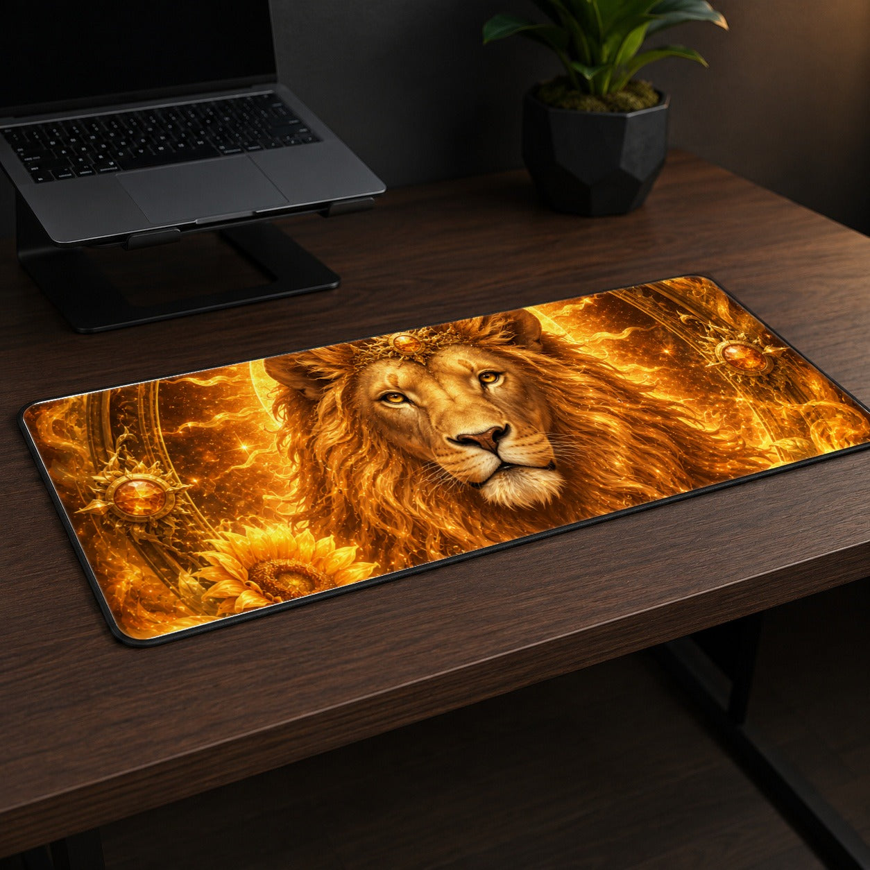 #pl[31.5x11.8 Inch (80x30cm)|Multicolor] Leo Lion Desk Mat 31.5x11.8 Inch, Solar Zodiac Celestial Art