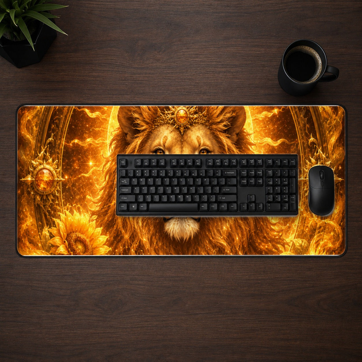 #pl[31.5x11.8 Inch (80x30cm)|Multicolor] Leo Lion Desk Mat 31.5x11.8 Inch, Solar Zodiac Celestial Art