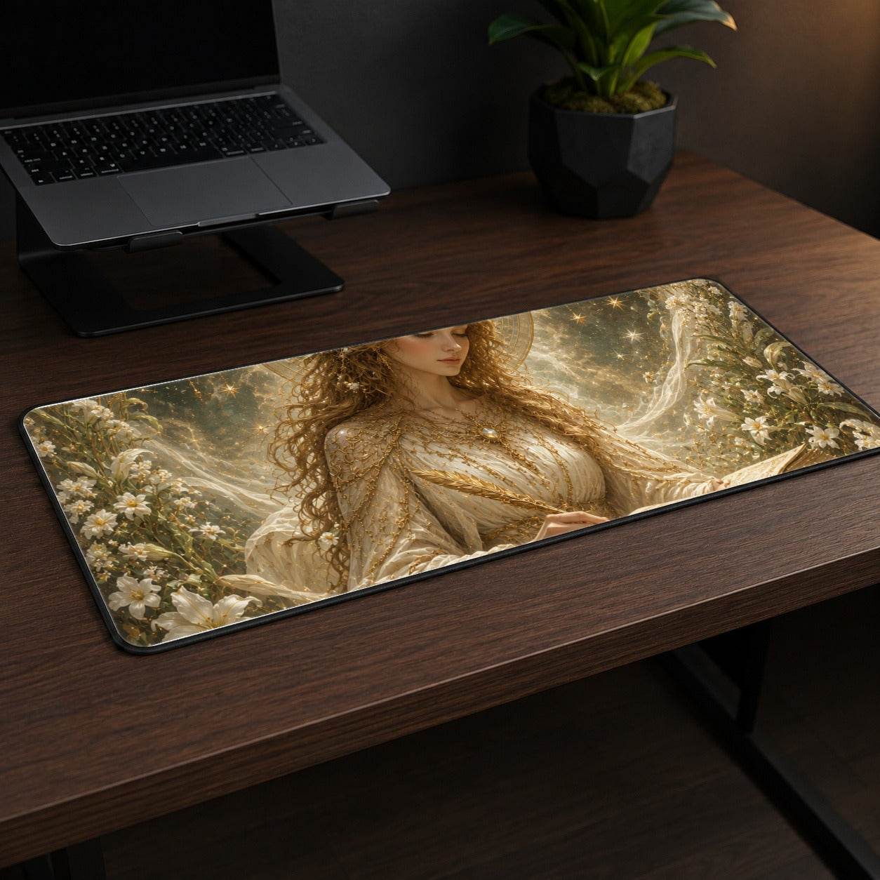 #pl[31.5x11.8 Inch (80x30cm)|Multicolor] Virgo Maiden Desk Mat 31.5x11.8 Inch, Celestial Zodiac Floral Art