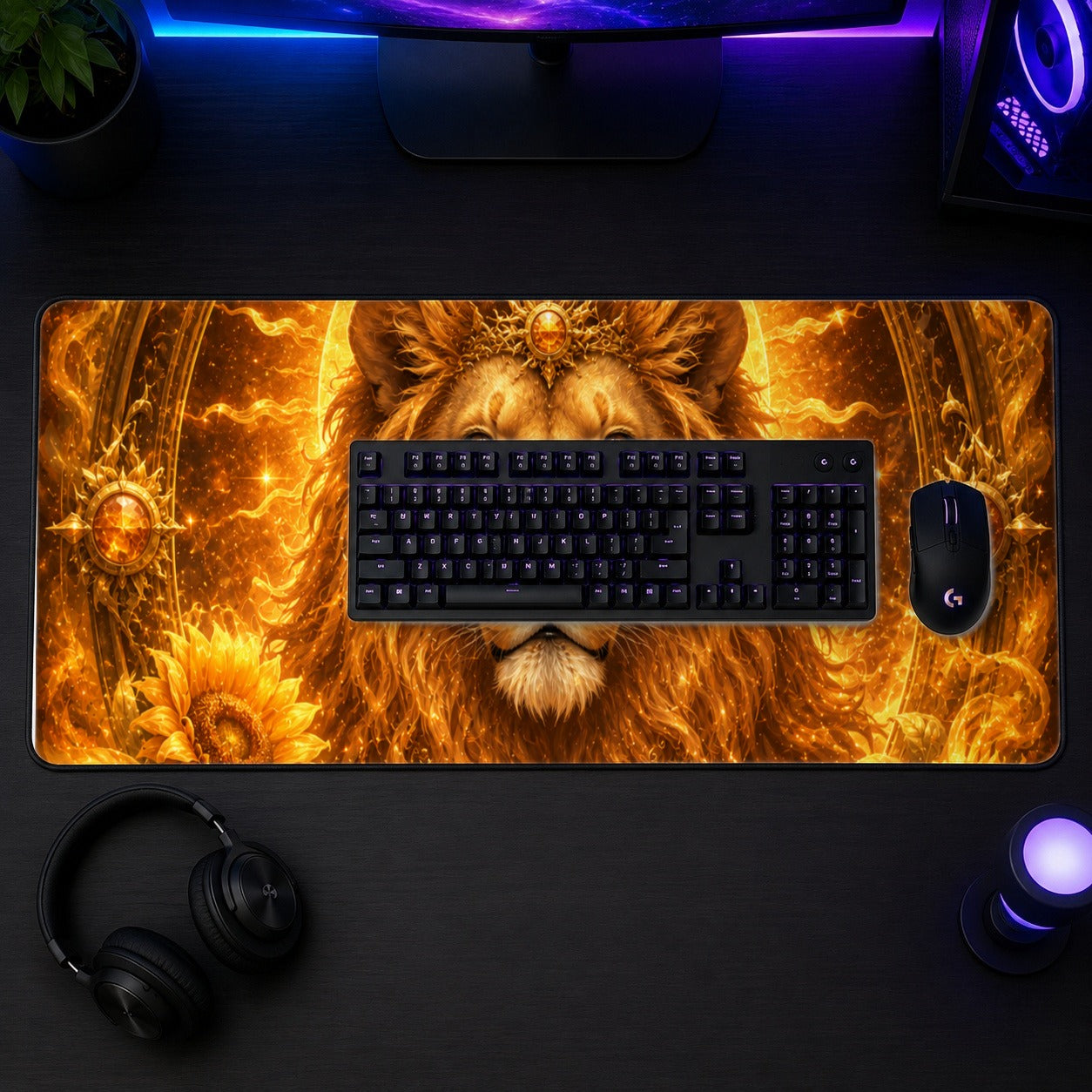 #pl[31.5x11.8 Inch (80x30cm)|Multicolor] Leo Lion Desk Mat 31.5x11.8 Inch, Solar Zodiac Celestial Art