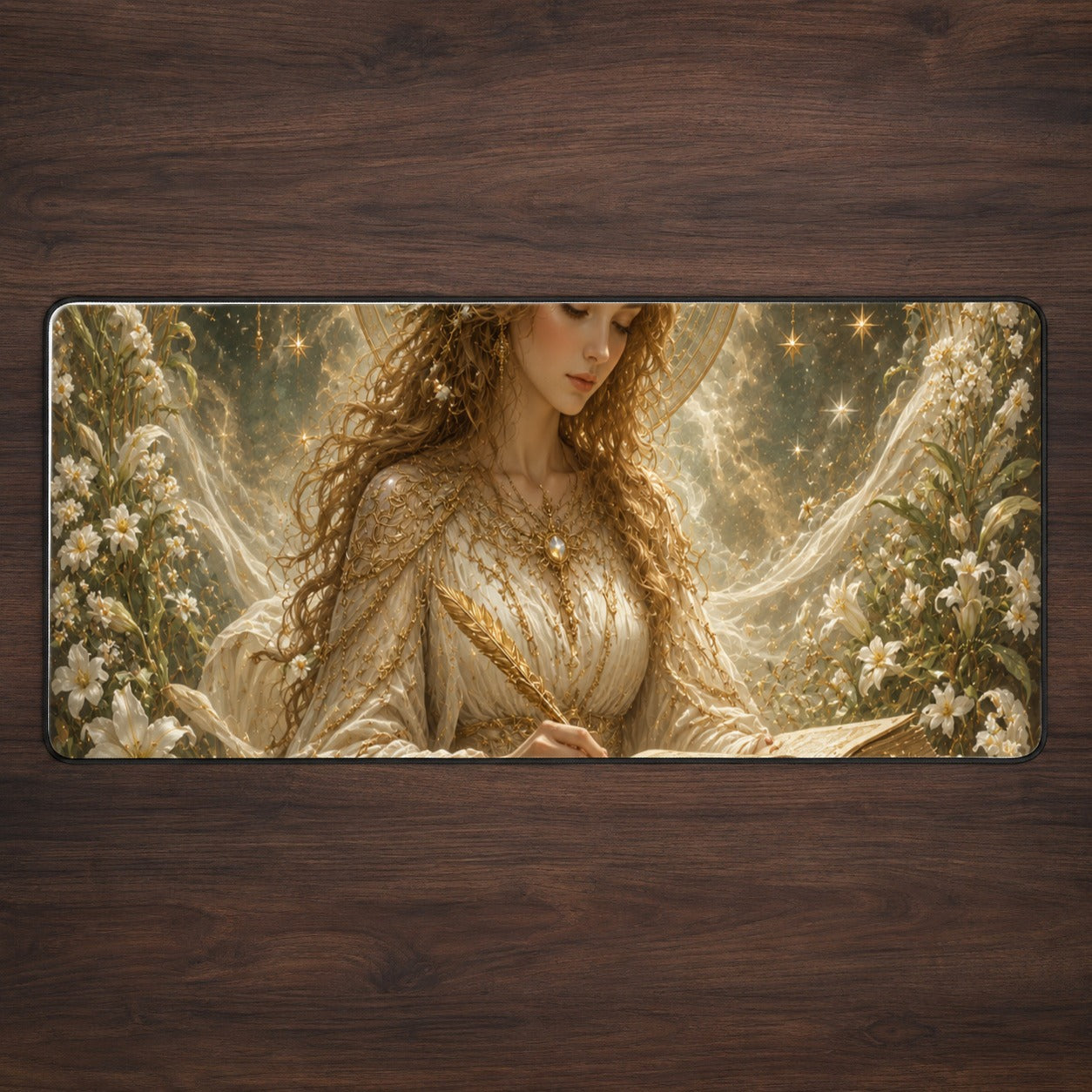 Virgo Maiden Desk Mat 31.5x11.8 Inch, Celestial Zodiac Floral Art