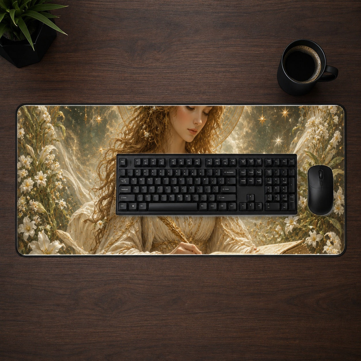 #pl[31.5x11.8 Inch (80x30cm)|Multicolor] Virgo Maiden Desk Mat 31.5x11.8 Inch, Celestial Zodiac Floral Art