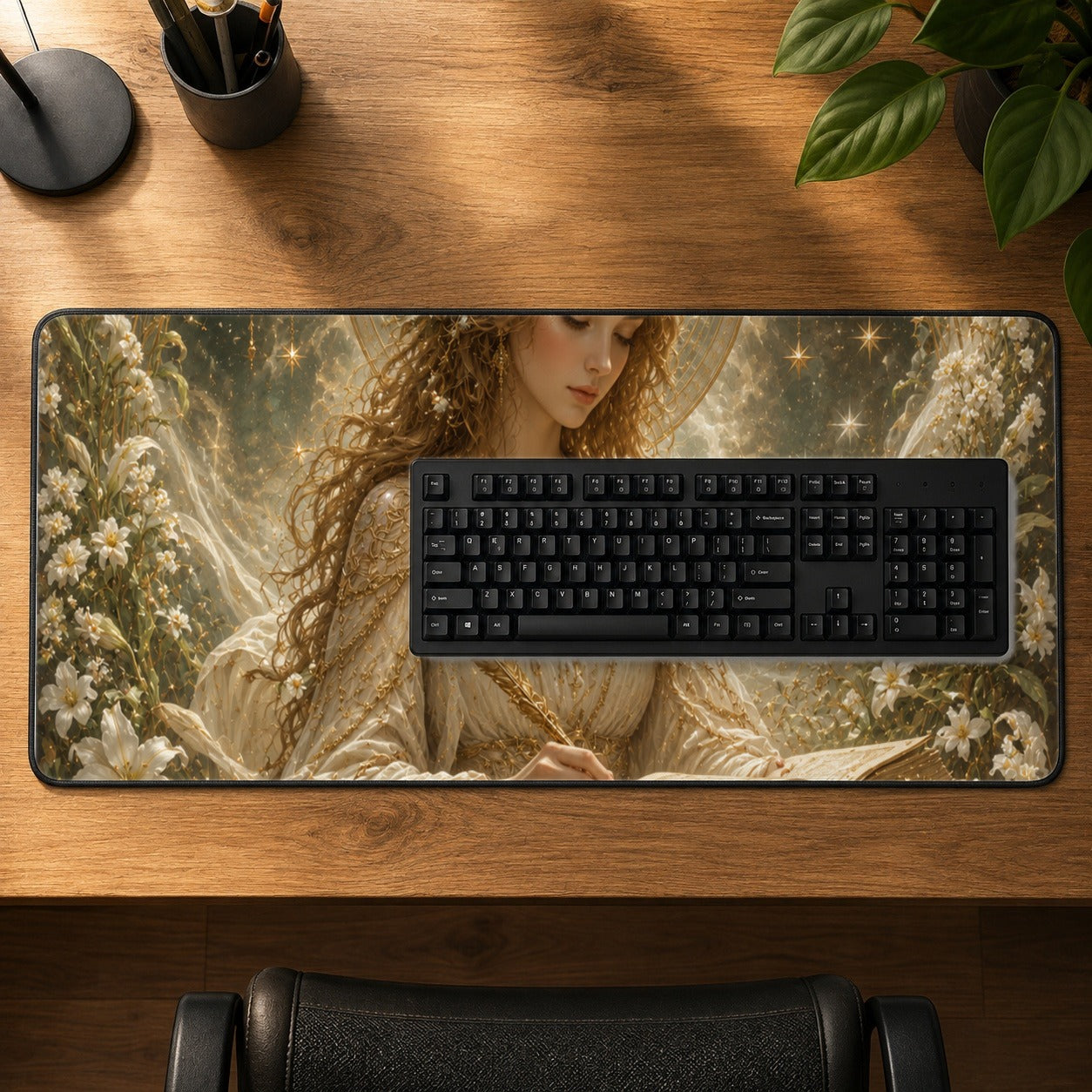 #pl[31.5x11.8 Inch (80x30cm)|Multicolor] Virgo Maiden Desk Mat 31.5x11.8 Inch, Celestial Zodiac Floral Art