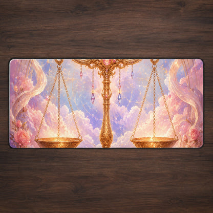 Libra Zodiac Desk Mat 31.5x11.8 Inch, Celestial Floral Balance Scales