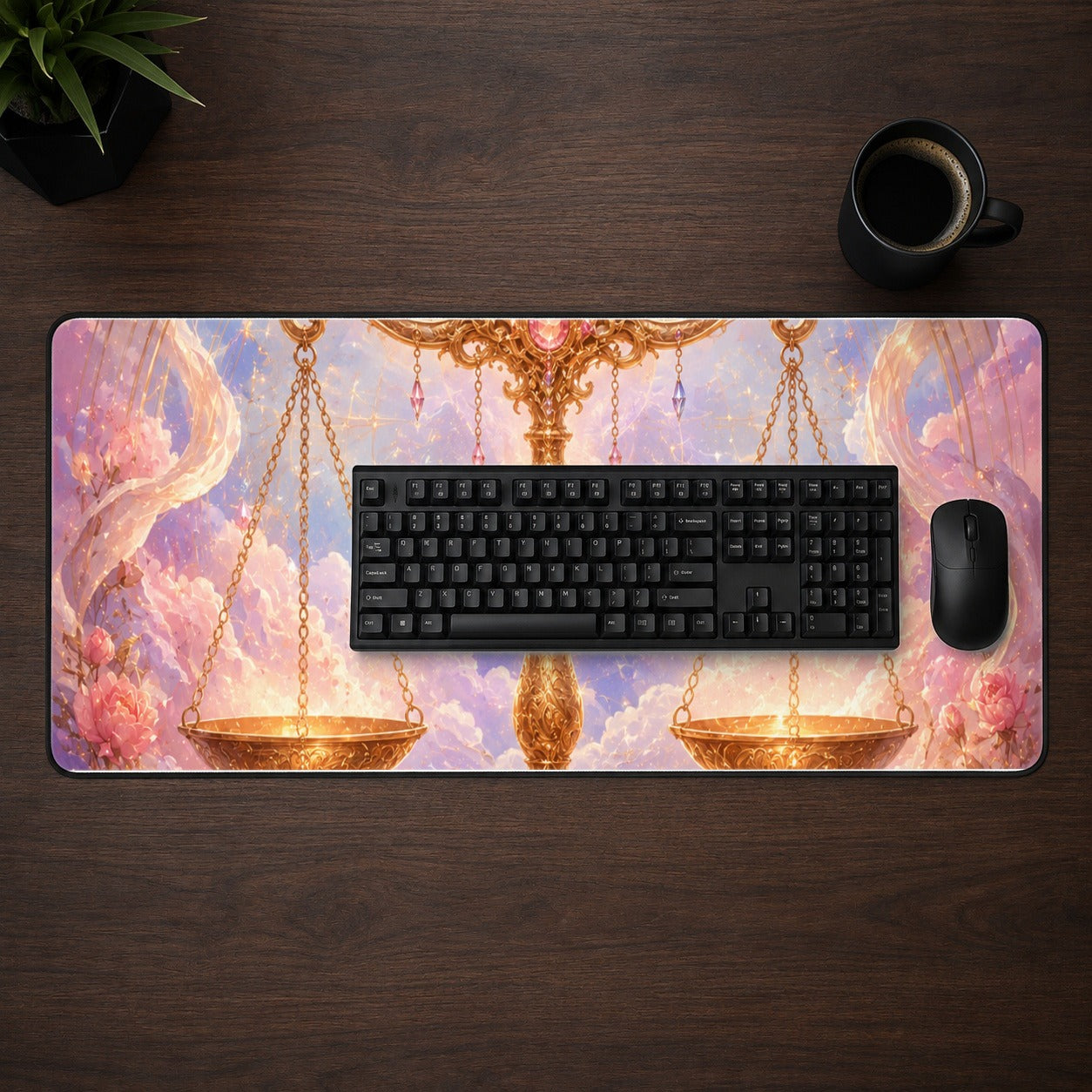 #pl[31.5x11.8 Inch (80x30cm)|Multicolor] Libra Zodiac Desk Mat 31.5x11.8 Inch, Celestial Floral Balance Scales