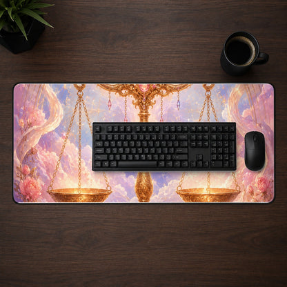 #pl[31.5x11.8 Inch (80x30cm)|Multicolor] Libra Zodiac Desk Mat 31.5x11.8 Inch, Celestial Floral Balance Scales