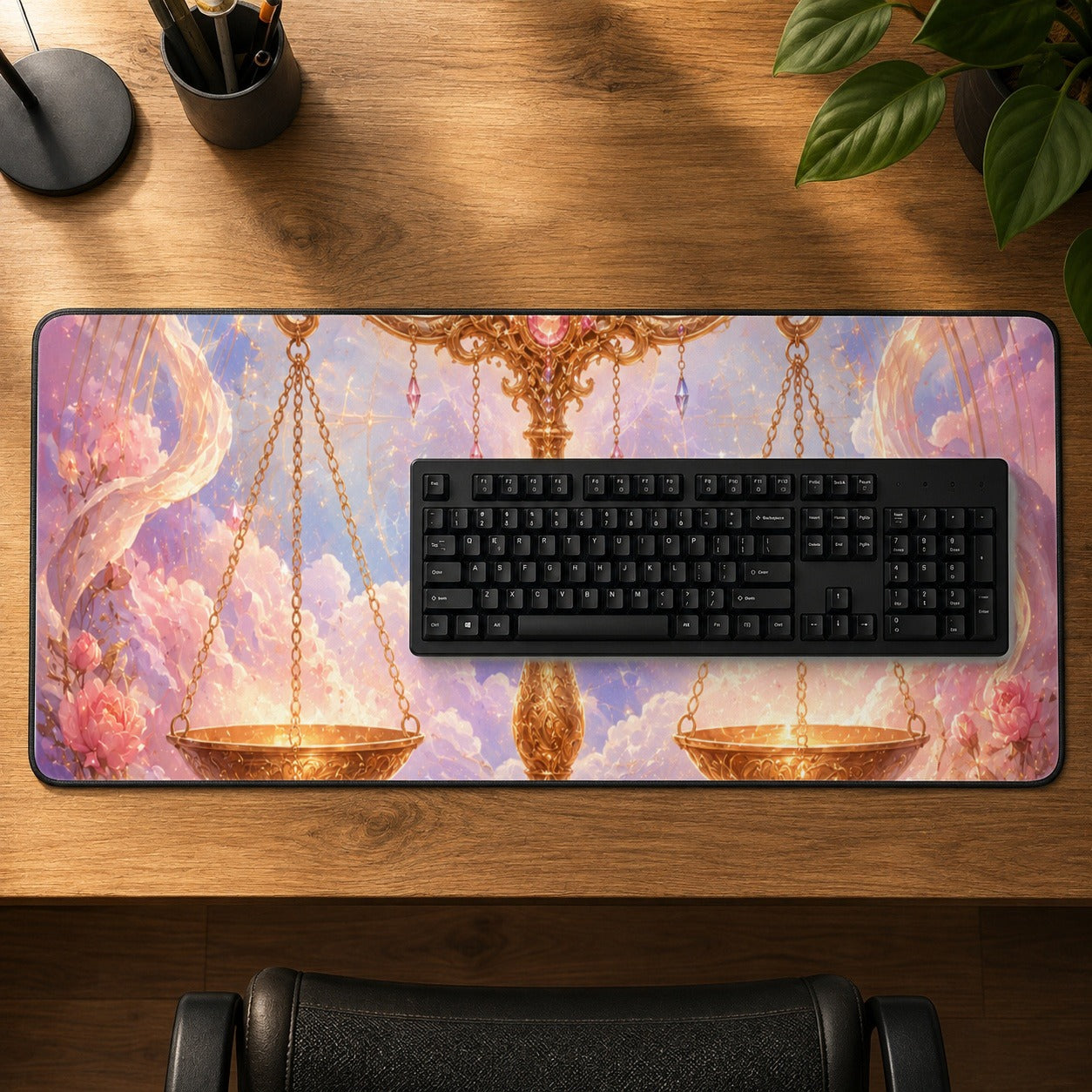 #pl[31.5x11.8 Inch (80x30cm)|Multicolor] Libra Zodiac Desk Mat 31.5x11.8 Inch, Celestial Floral Balance Scales