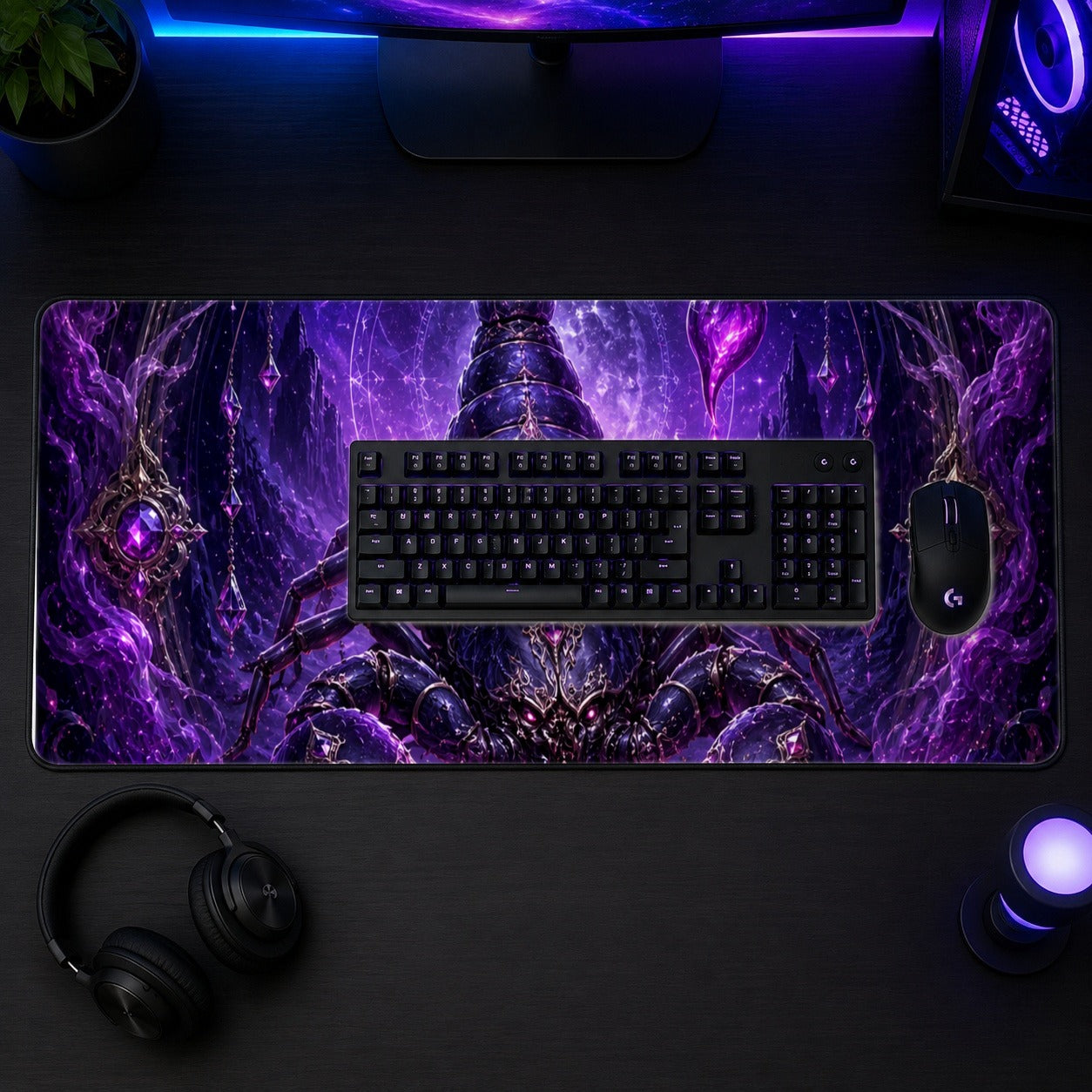 #pl[31.5x11.8 Inch (80x30cm)|Multicolor] Scorpio Zodiac Desk Mat 31.5x11.8 Inch, Purple Celestial Scorpion