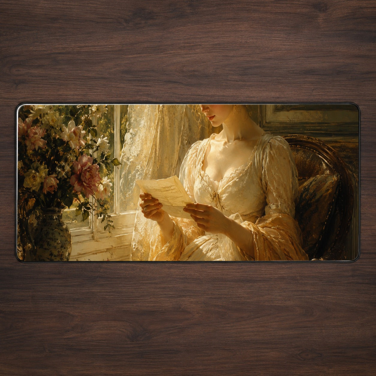 Romantic Reader Desk Mat 31.5x11.8 Inch, Vintage Letter Scene