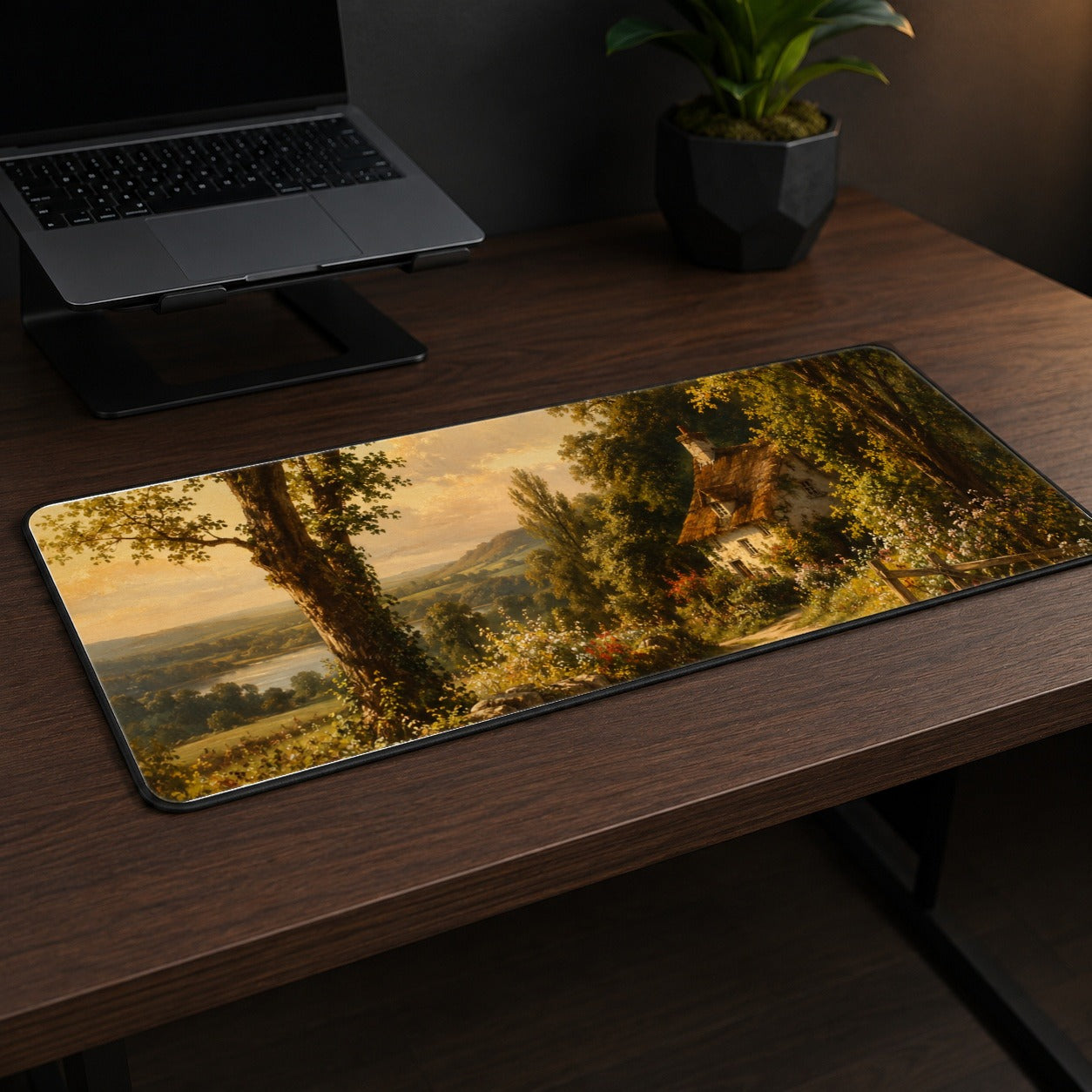 #pl[31.5x11.8 Inch (80x30cm)|Multicolor] Cottage Countryside Desk Mat 31.5x11.8 Inch, Golden Rural Landscape