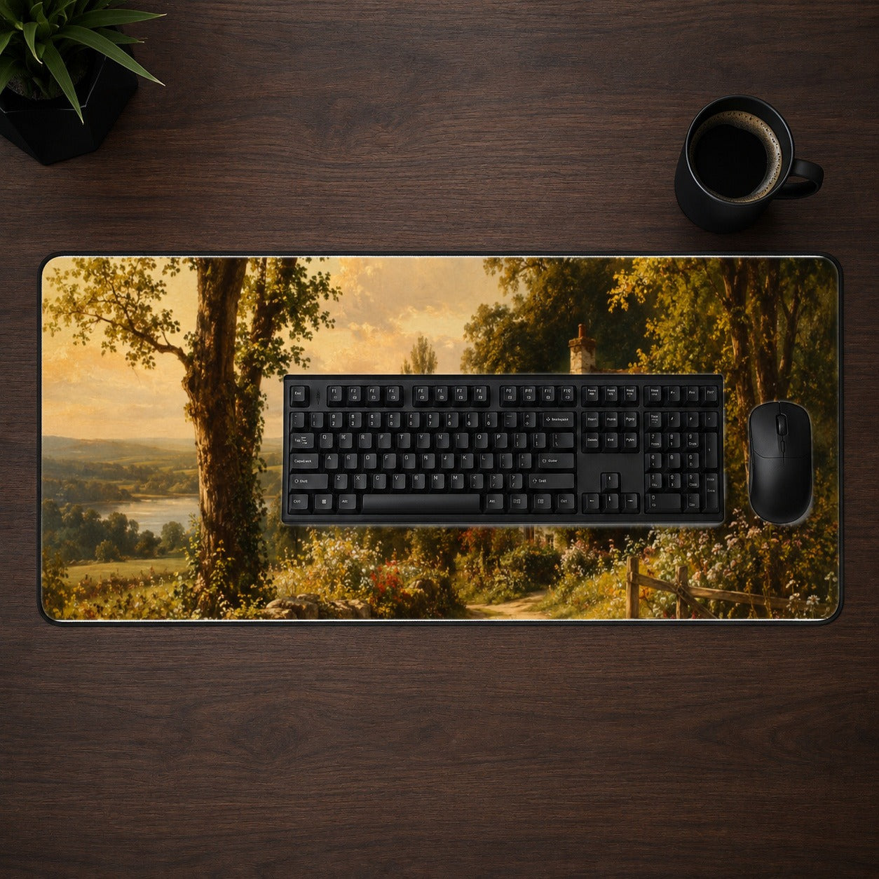 #pl[31.5x11.8 Inch (80x30cm)|Multicolor] Cottage Countryside Desk Mat 31.5x11.8 Inch, Golden Rural Landscape